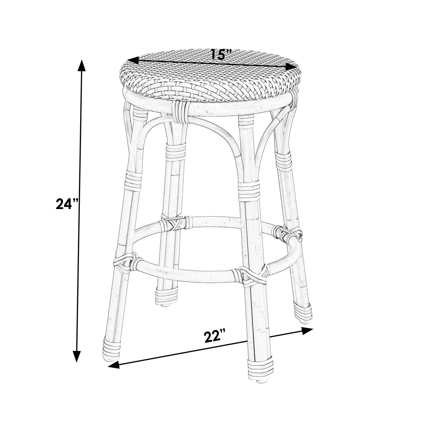 Tobias Outdoor Rattan and Metal Low Back Backless Counter Stool