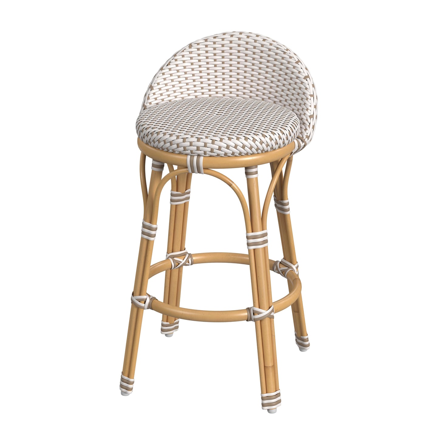 Tobias Outdoor Rattan and Metal Low Back Counter stool in Beige and White 5649433