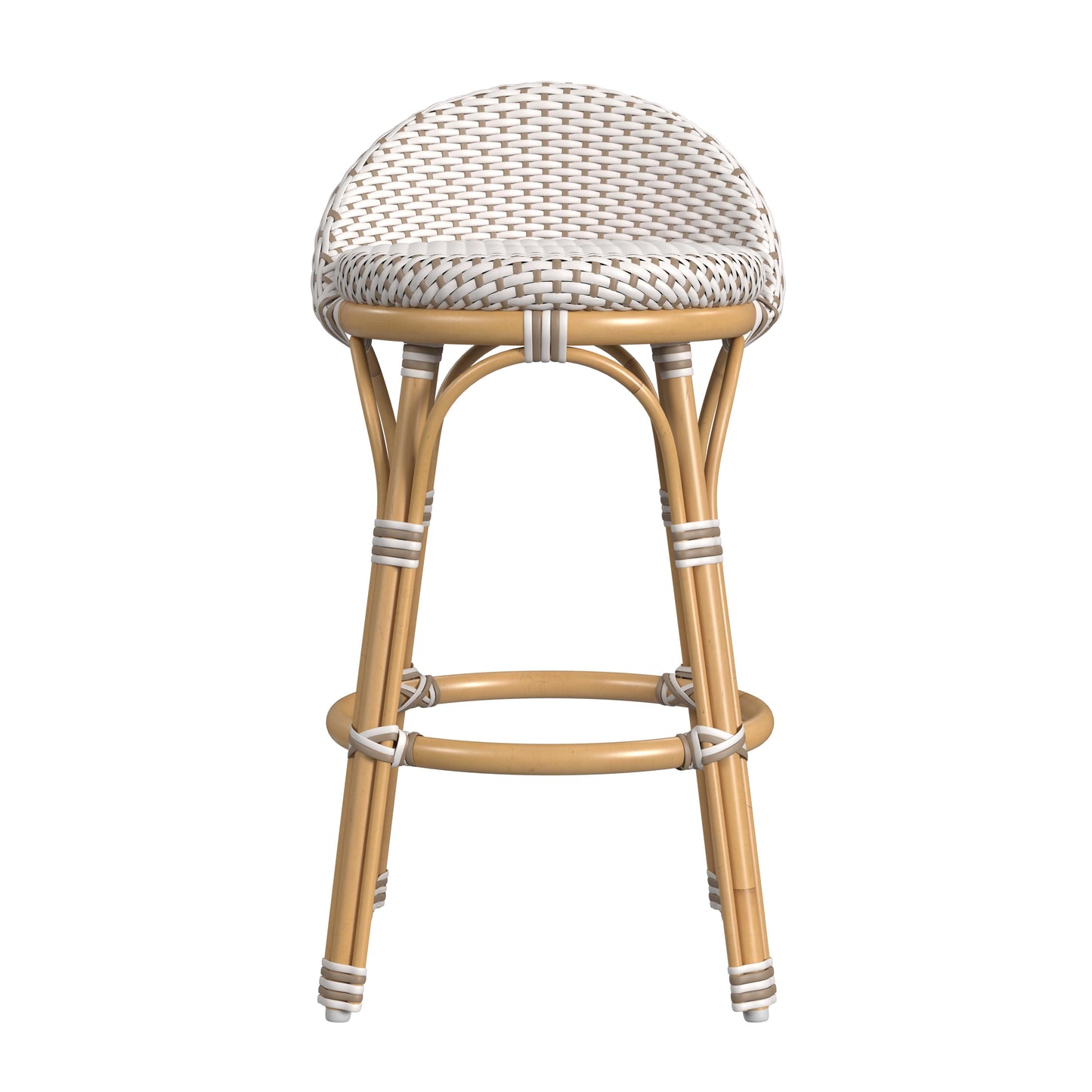 Tobias Outdoor Rattan and Metal Low Back Counter stool in Beige and White 5649433