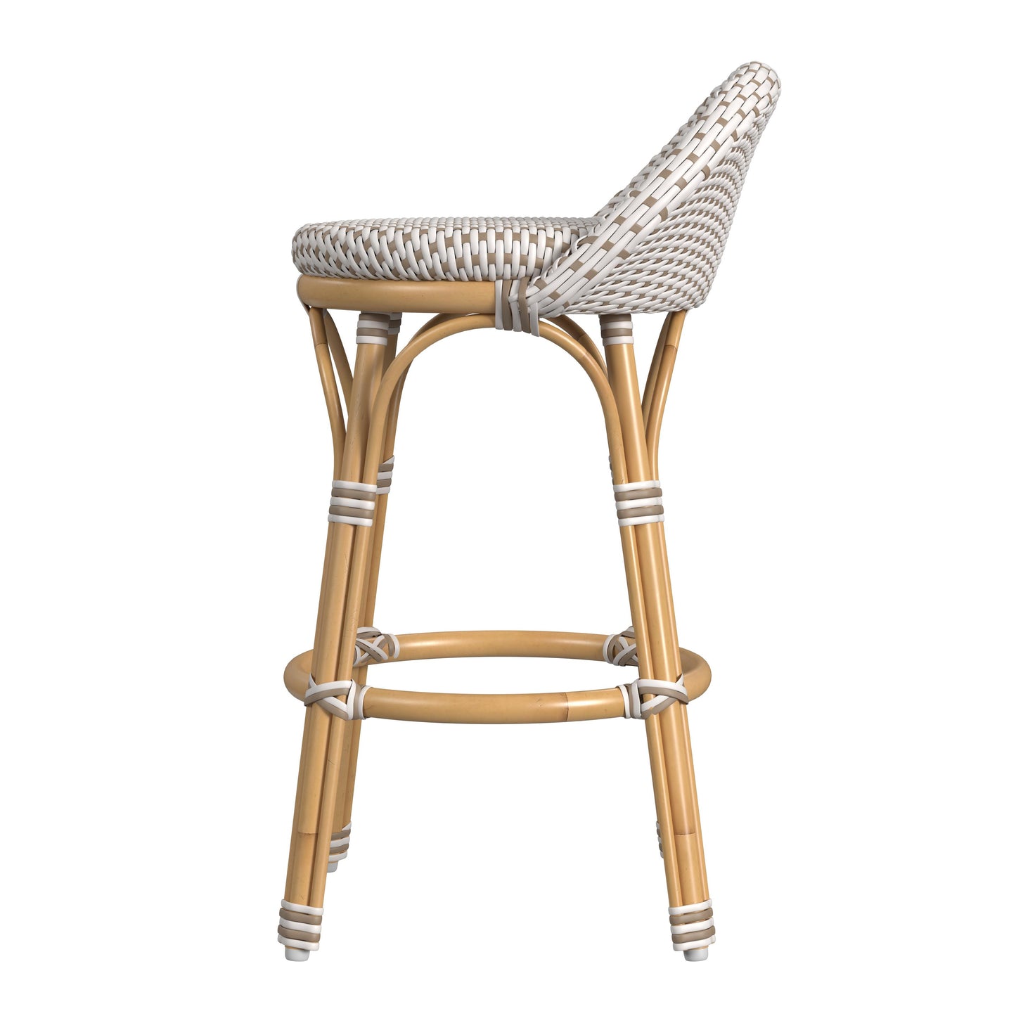 Tobias Outdoor Rattan and Metal Low Back Counter stool in Beige and White 5649433