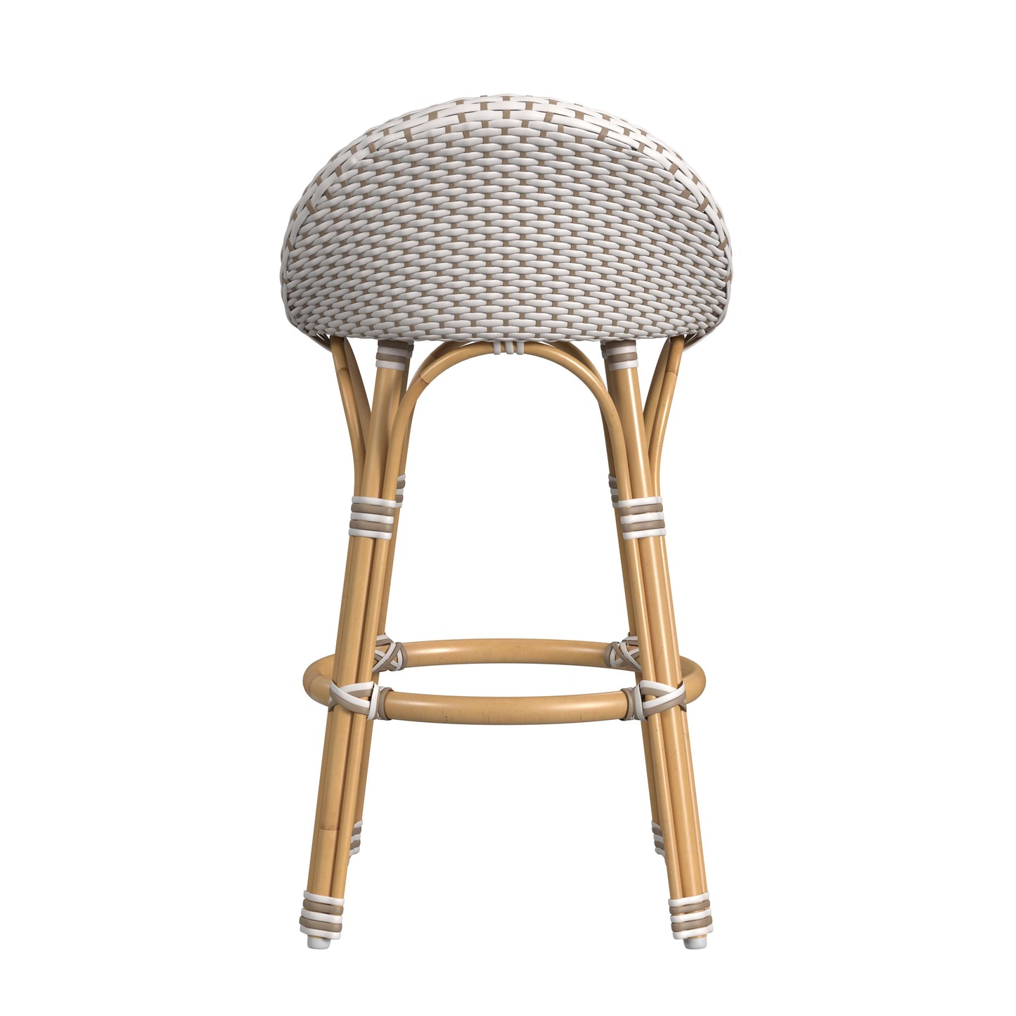 Tobias Outdoor Rattan and Metal Low Back Counter stool in Beige and White 5649433