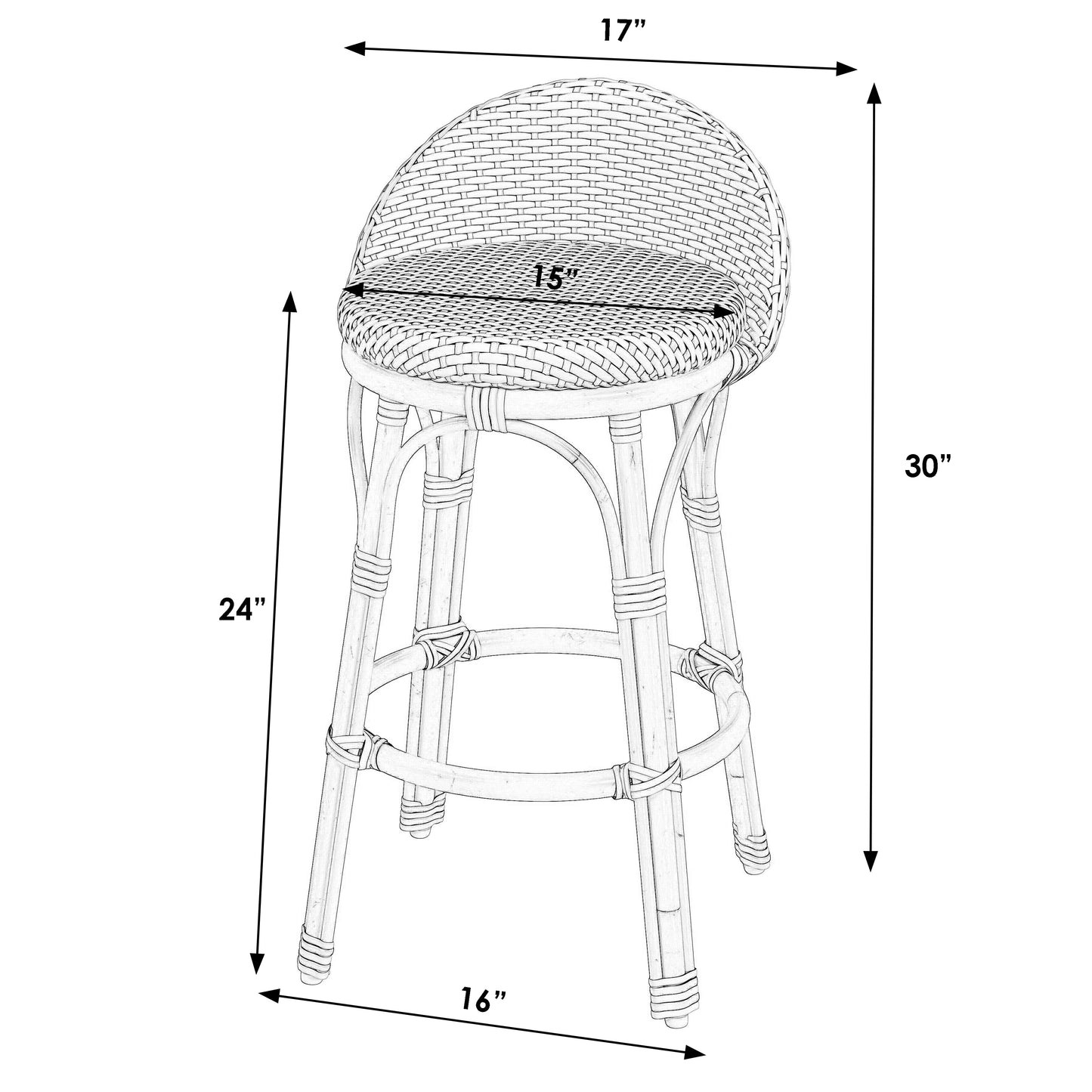Tobias Outdoor Rattan and Metal Low Back Counter stool in Beige and White 5649433