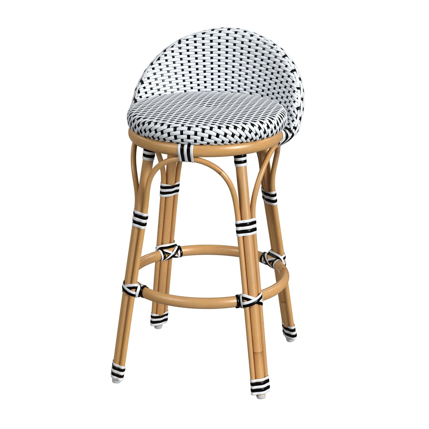 Tobias Outdoor Rattan and Metal Low Back Backless Counter Stool