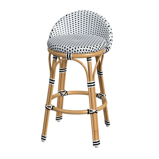 Tobias Outdoor Rattan and Metal Low Back Backless Counter Stool