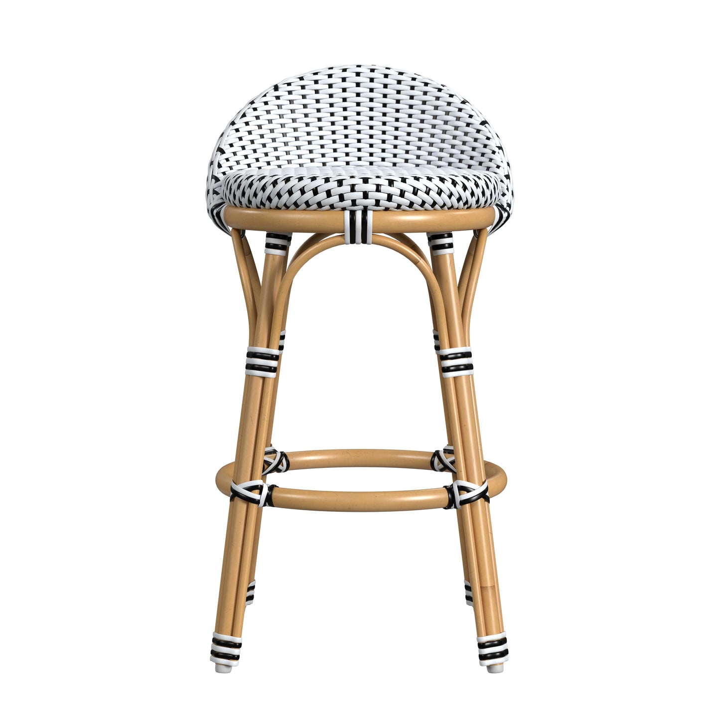 Tobias Outdoor Rattan and Metal Low Back Backless Counter Stool