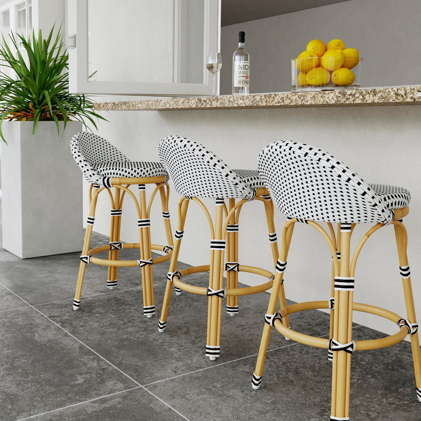 Tobias Outdoor Rattan and Metal Low Back Backless Counter Stool