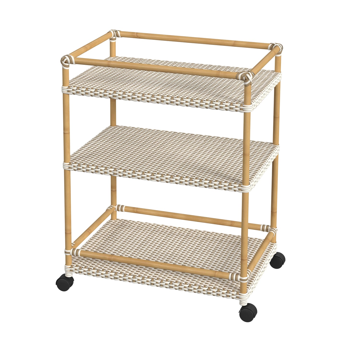 Tobias Outdoor Rattan and Metal 3- Tier Rattan Bar Cart in Beige and White 5651433