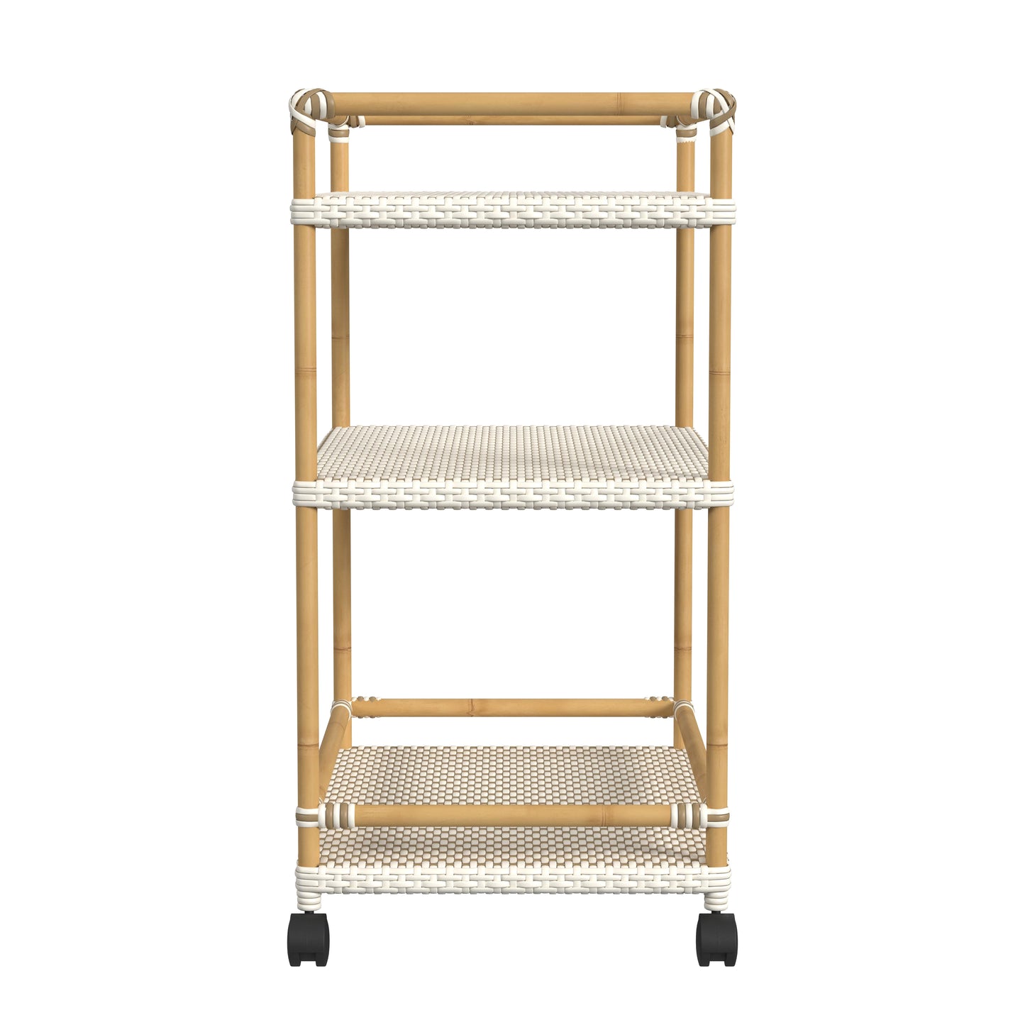 Tobias Outdoor Rattan and Metal 3- Tier Rattan Bar Cart in Beige and White 5651433