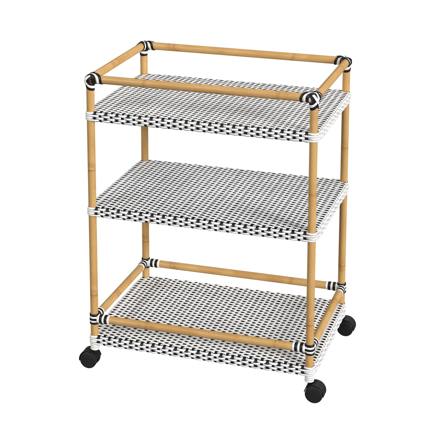 Tobias Outdoor 3- Tier Rattan and Metal Bar Cart in Black,Black and White,White,White and Black 5651434
