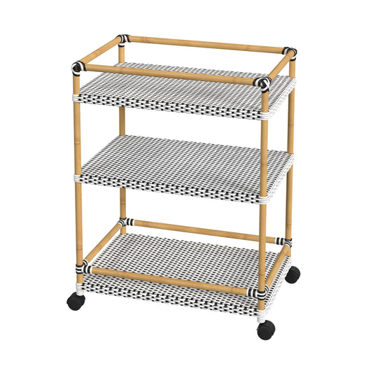 Tobias Outdoor 3- Tier Rattan and Metal Bar Cart in Black,Black and White,White,White and Black 5651434
