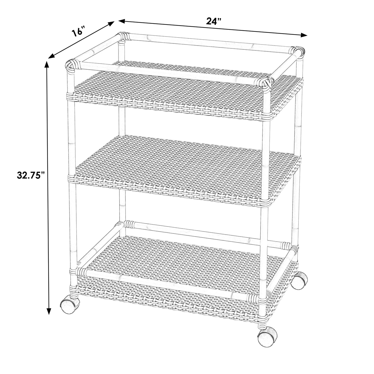 Tobias Outdoor 3- Tier Rattan and Metal Bar Cart in Black,Black and White,White,White and Black 5651434