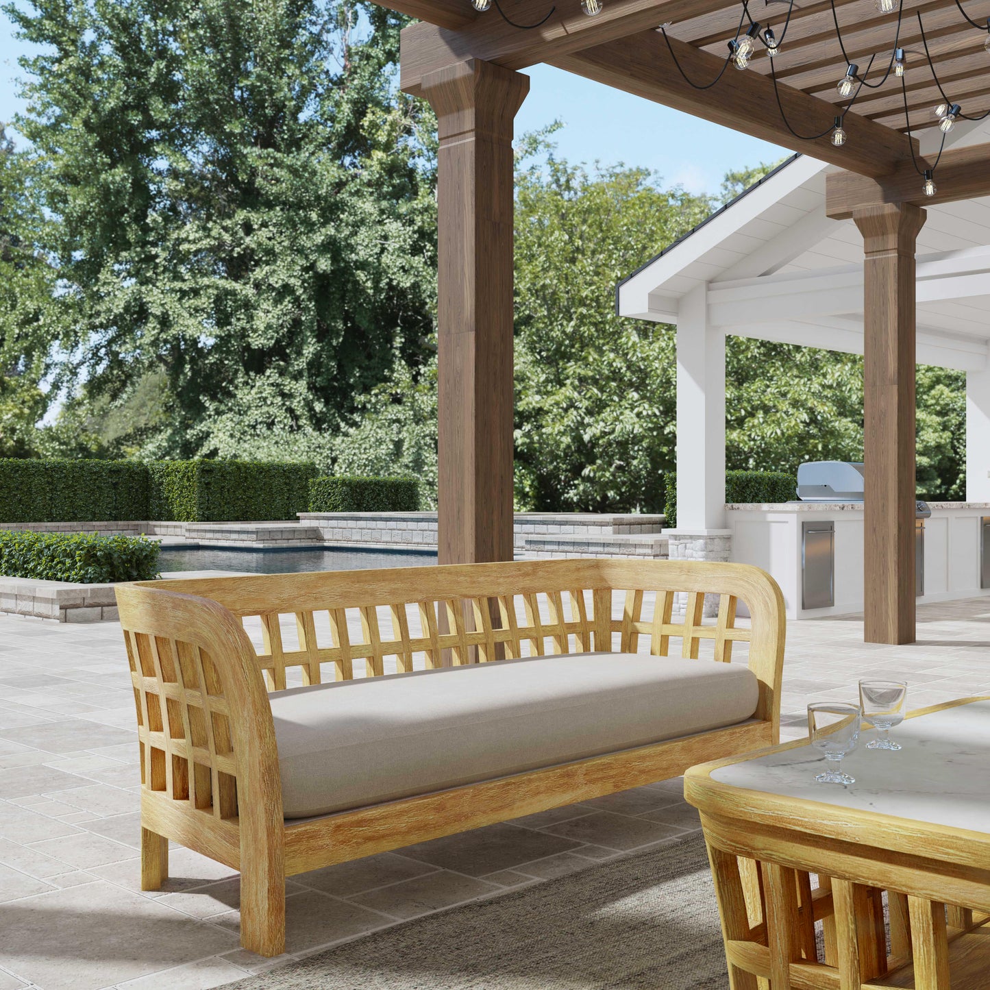 Butler Specialty Company Monhegan Outdoor 84 in. W Teak Wood Sofa, Light Brown