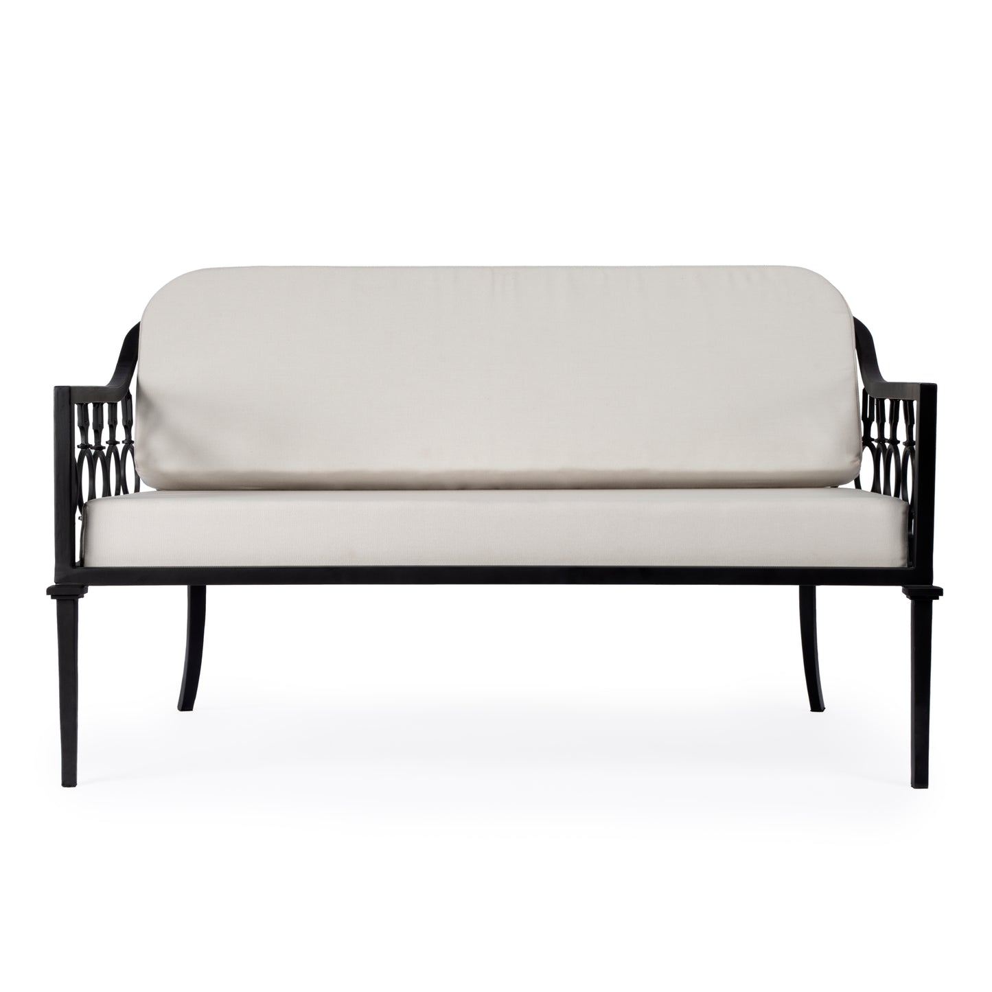 Southport Iron Upholstered Outdoor Loveseat in Black 5660437