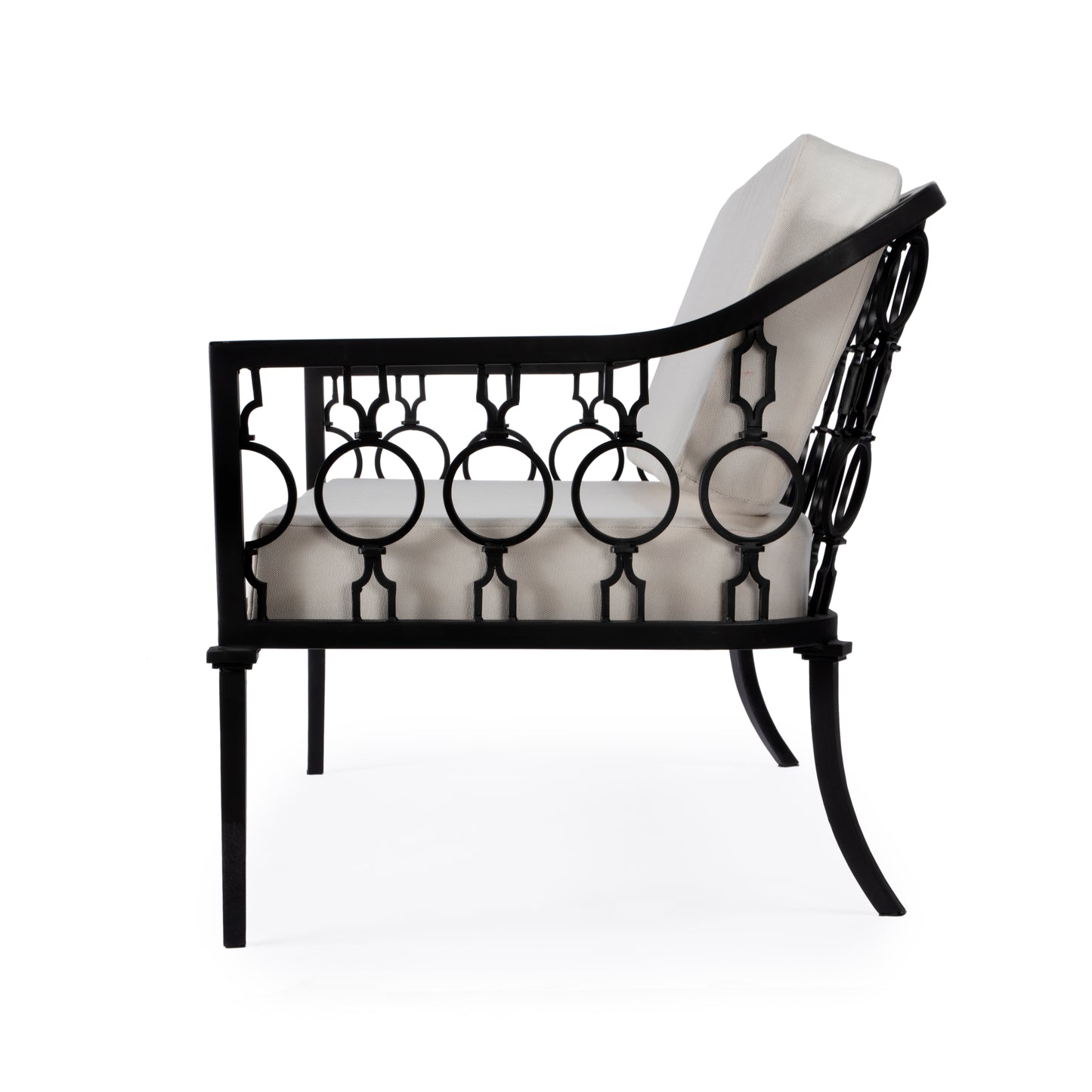 Southport Iron Upholstered Outdoor Loveseat in Black 5660437