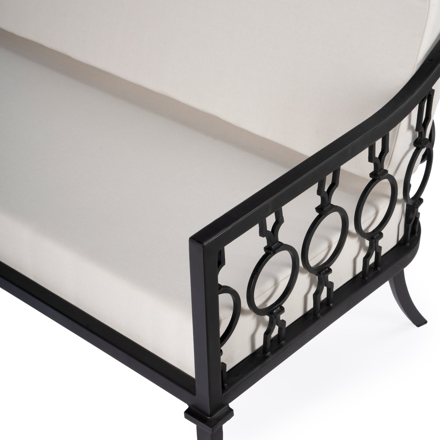 Southport Iron Upholstered Outdoor Loveseat in Black 5660437