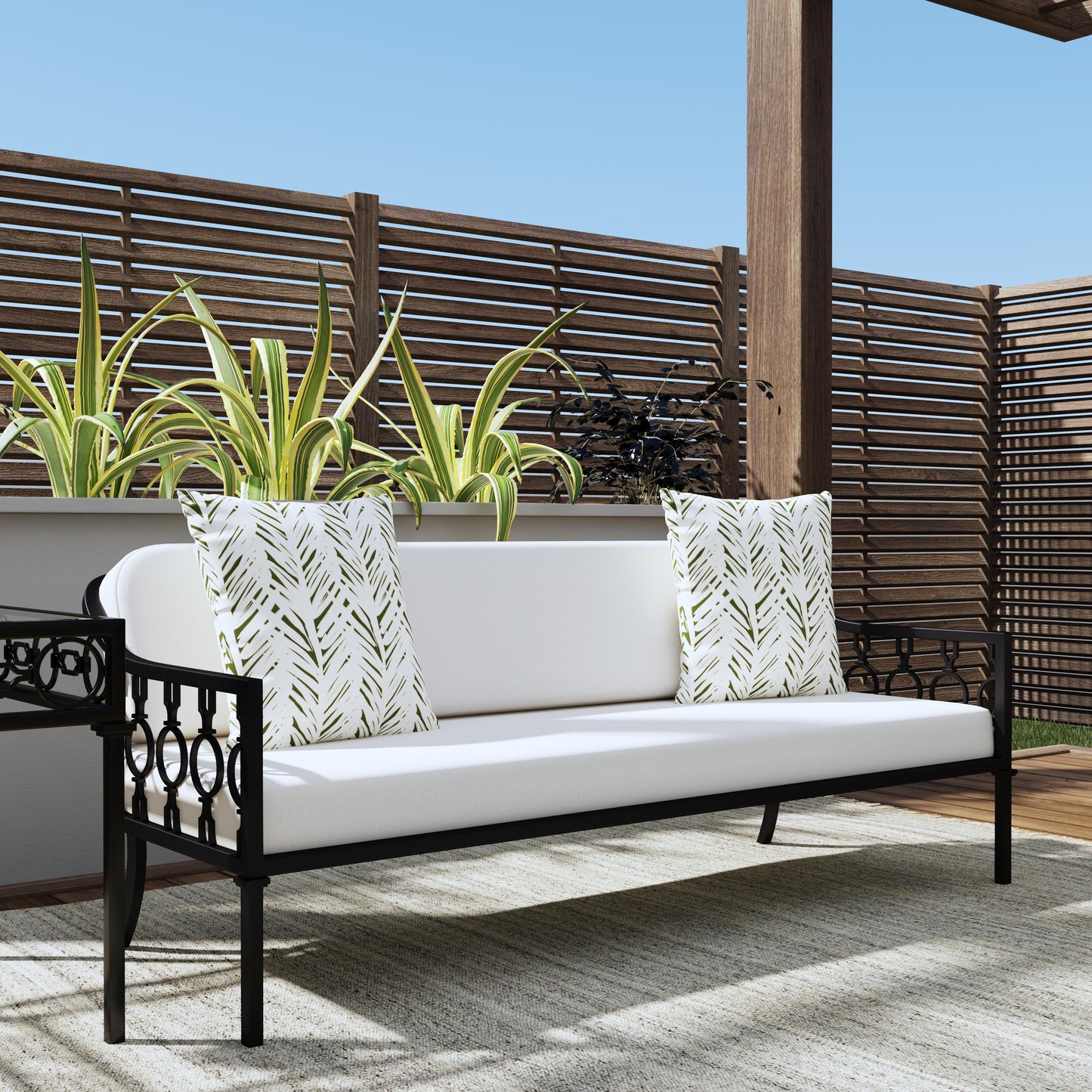 Southport Iron Upholstered Outdoor Sofa in Black 5661437