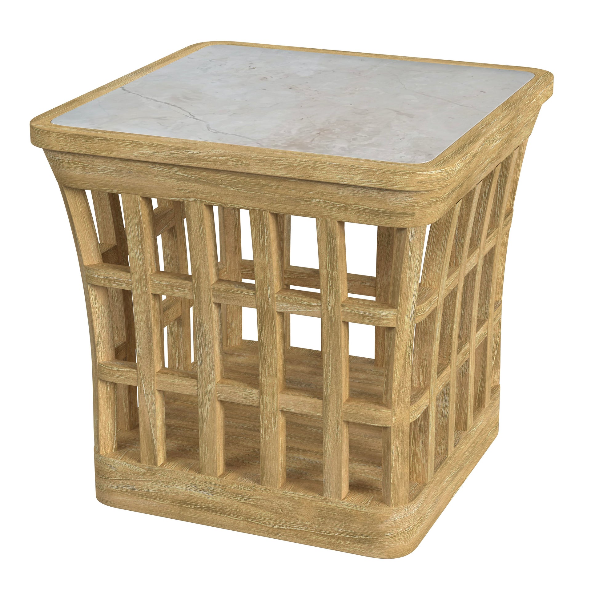 Butler Specialty Company Monhegan Outdoor 25.25 in. W Teak and Marble End Table, Light Brown