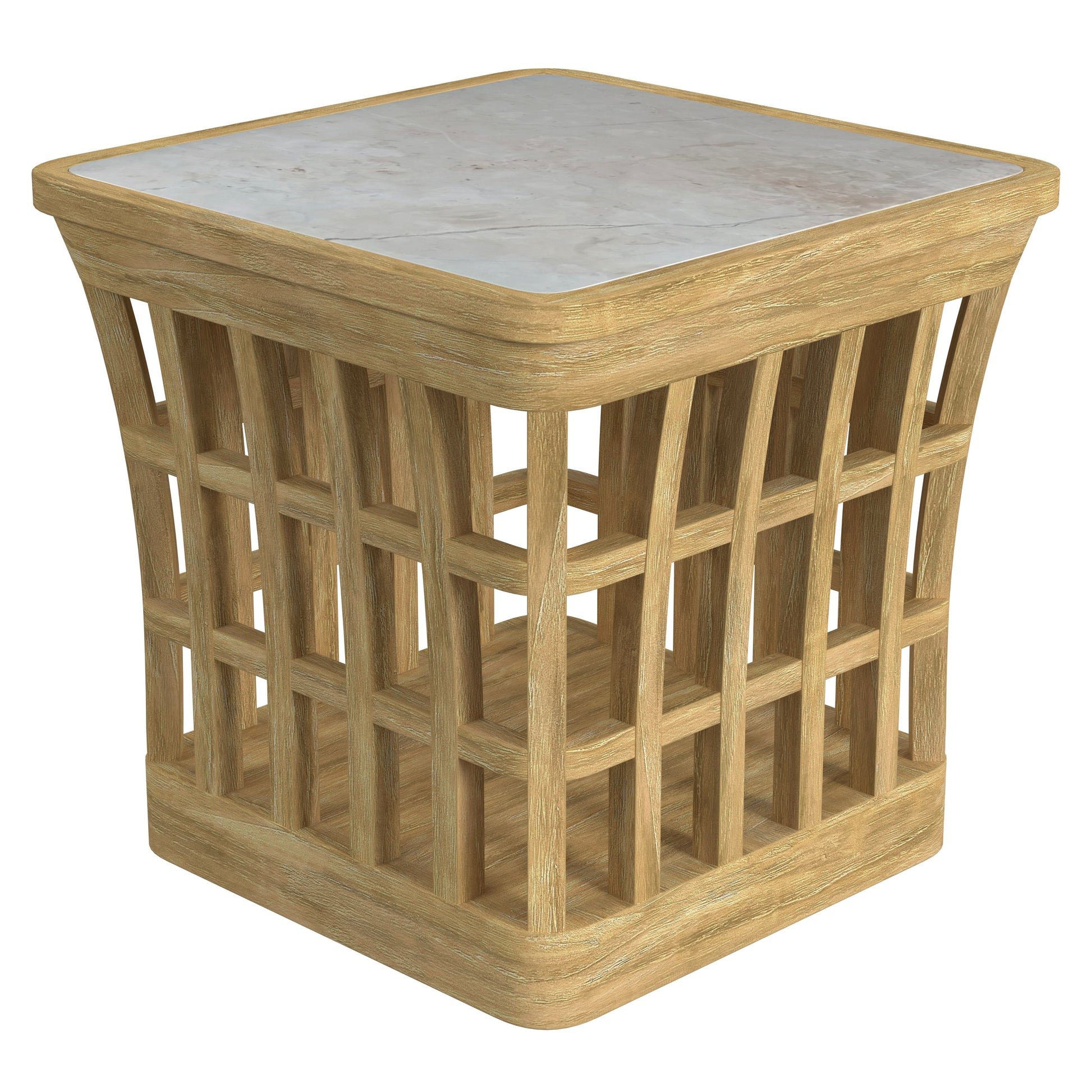 Butler Specialty Company Monhegan Outdoor 25.25 in. W Teak and Marble End Table, Light Brown