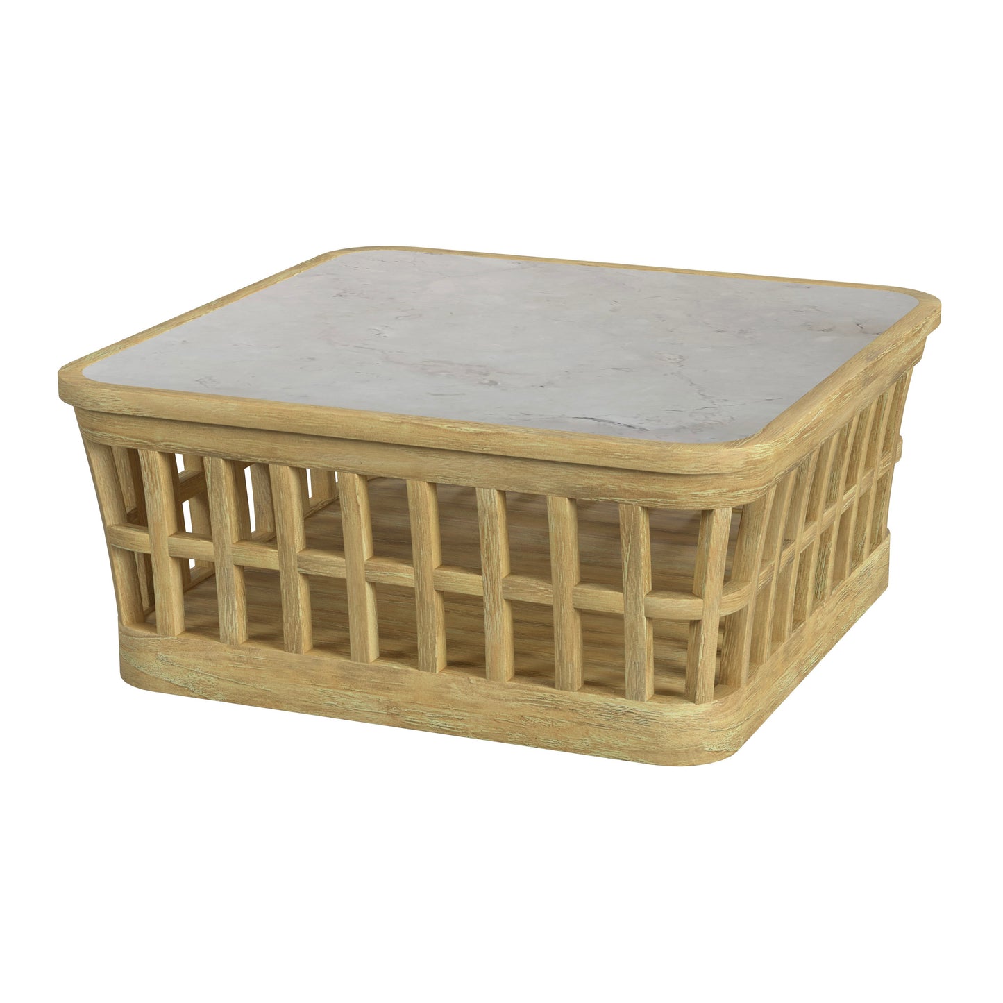 Butler Specialty Company Monhegan Outdoor 42.25 in. W Teak and Marble Coffee Table, Light Brown