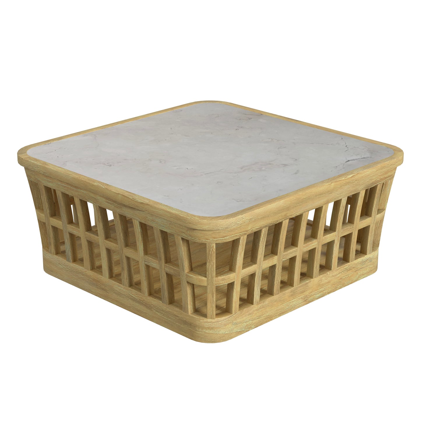 Butler Specialty Company Monhegan Outdoor 42.25 in. W Teak and Marble Coffee Table, Light Brown