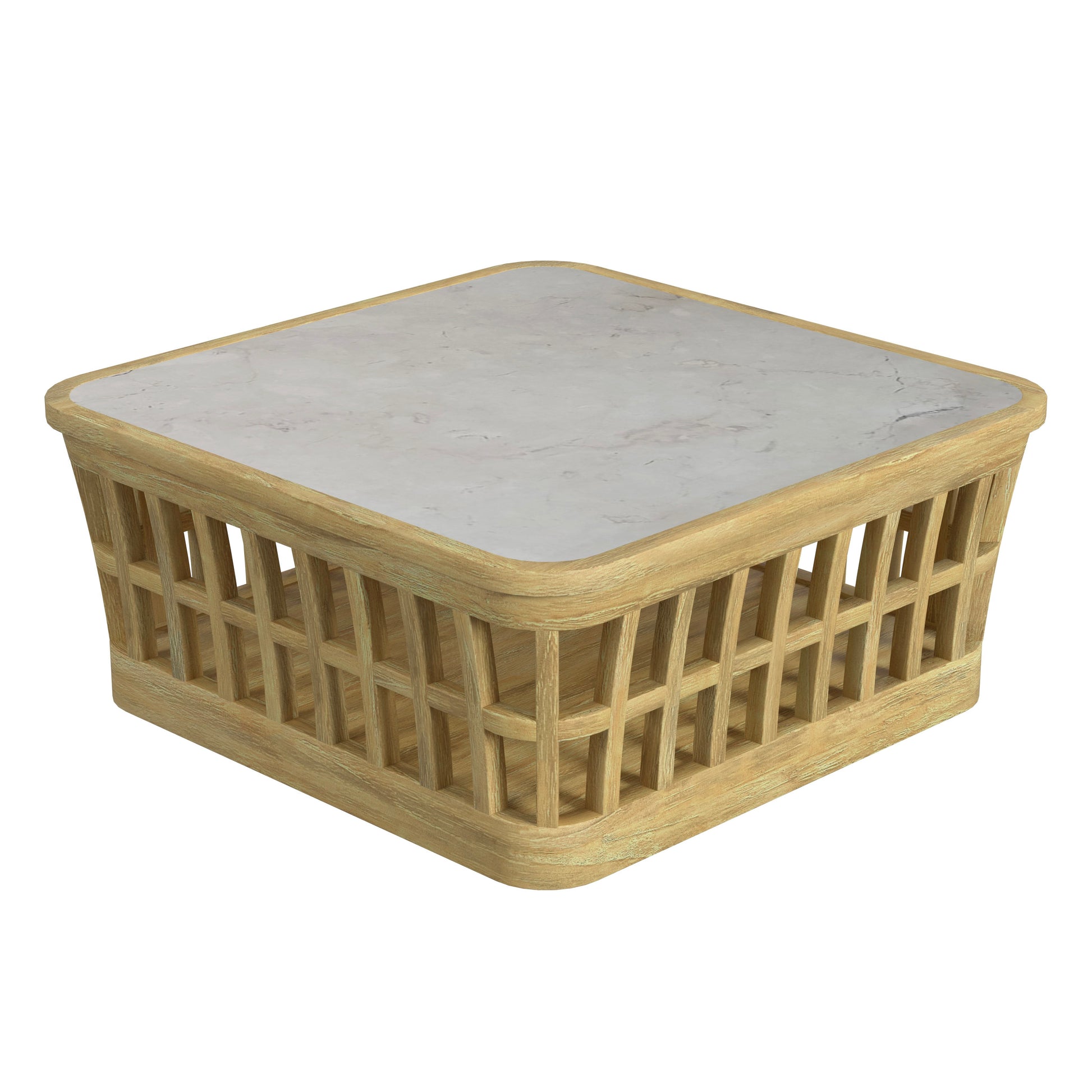 Butler Specialty Company Monhegan Outdoor 42.25 in. W Teak and Marble Coffee Table, Light Brown