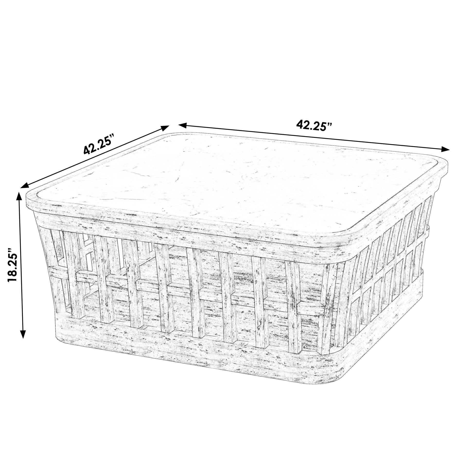 Butler Specialty Company Monhegan Outdoor 42.25 in. W Teak and Marble Coffee Table, Light Brown
