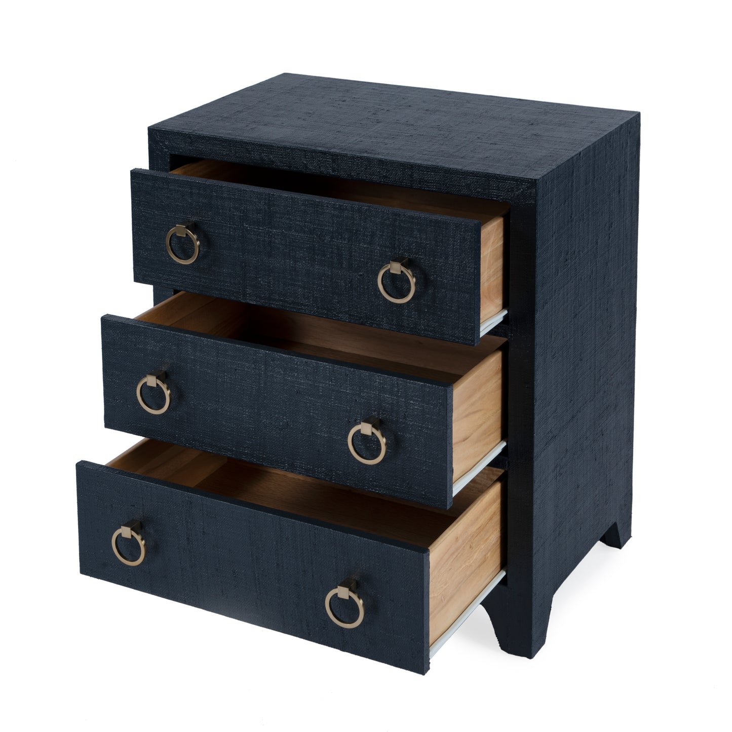 Bar Harbor Raffia 3 Drawer Nightstand in Navy Blue 5667410