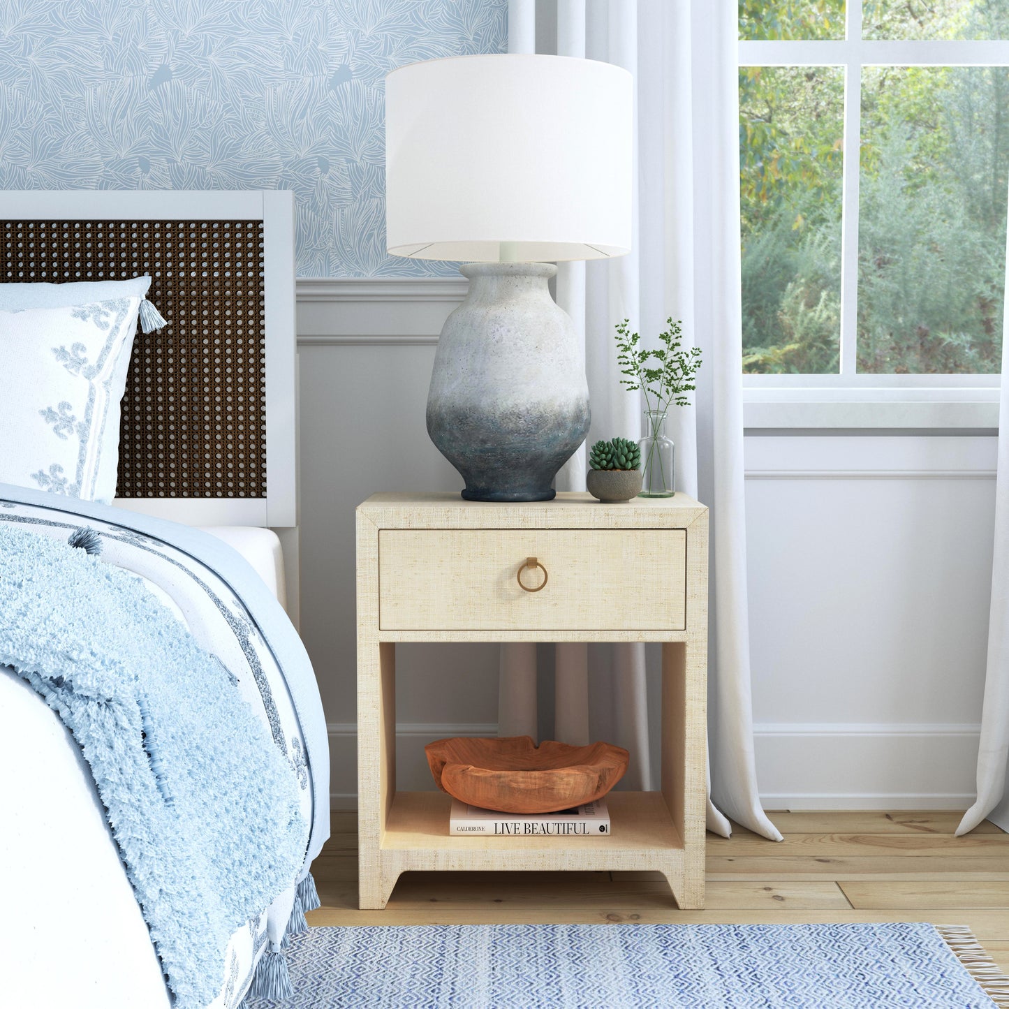 Bar Harbor Raffia 1 Drawer Nightstand in Natural 5669362