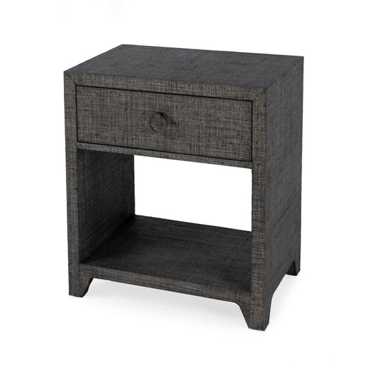 Butler Specialty Company Bar Harbor 24 in. W Rectangular Raffia 1 Drawer Nightstand with Lower Open Shelf, Charcoal