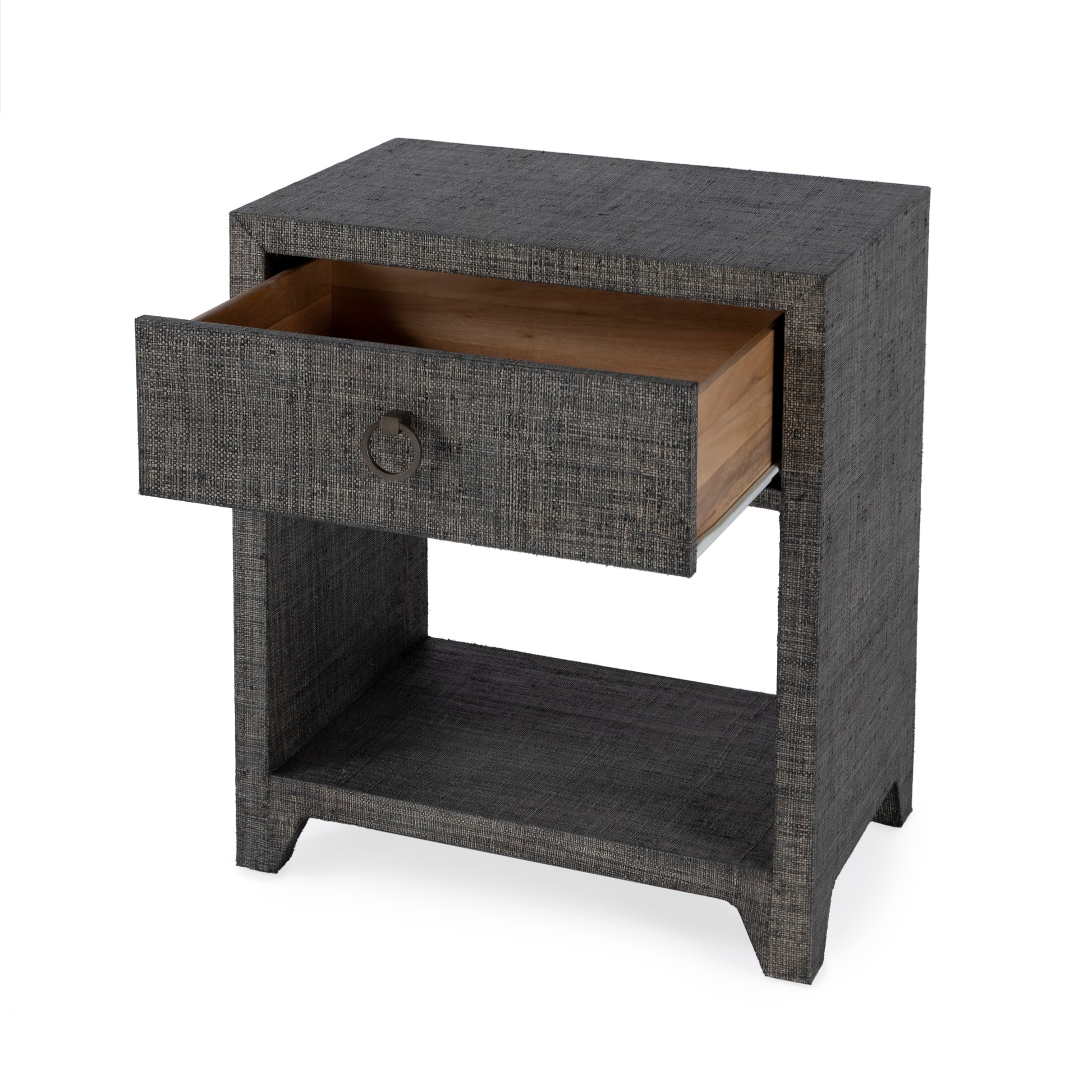 Butler Specialty Company Bar Harbor 24 in. W Rectangular Raffia 1 Drawer Nightstand with Lower Open Shelf, Charcoal