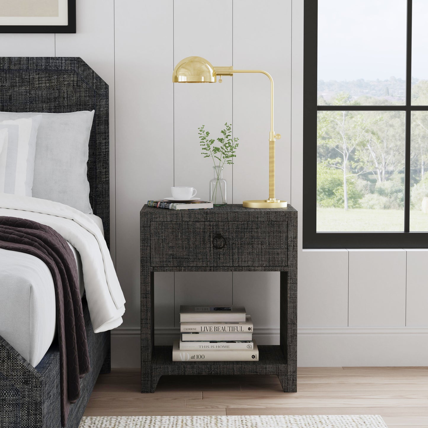 Butler Specialty Company Bar Harbor 24 in. W Rectangular Raffia 1 Drawer Nightstand with Lower Open Shelf, Charcoal