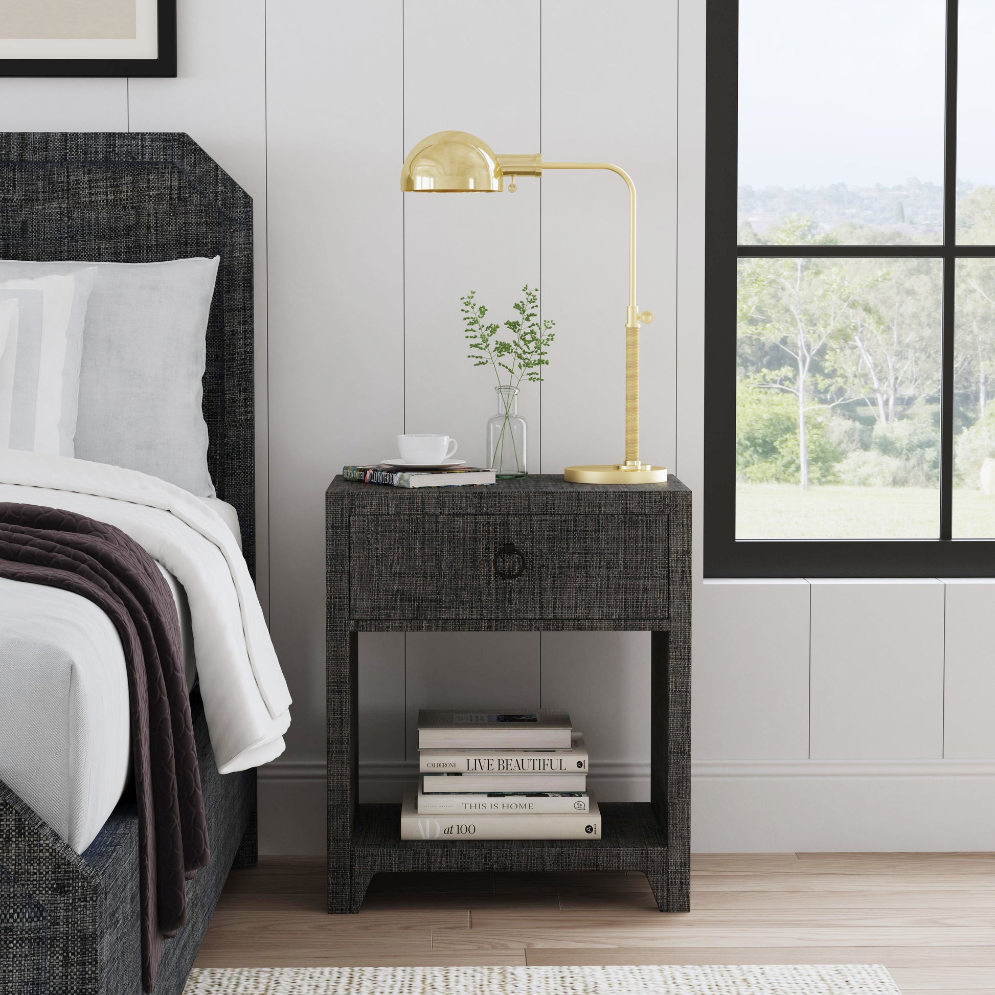 Butler Specialty Company Bar Harbor 24 in. W Rectangular Raffia 1 Drawer Nightstand with Lower Open Shelf, Charcoal