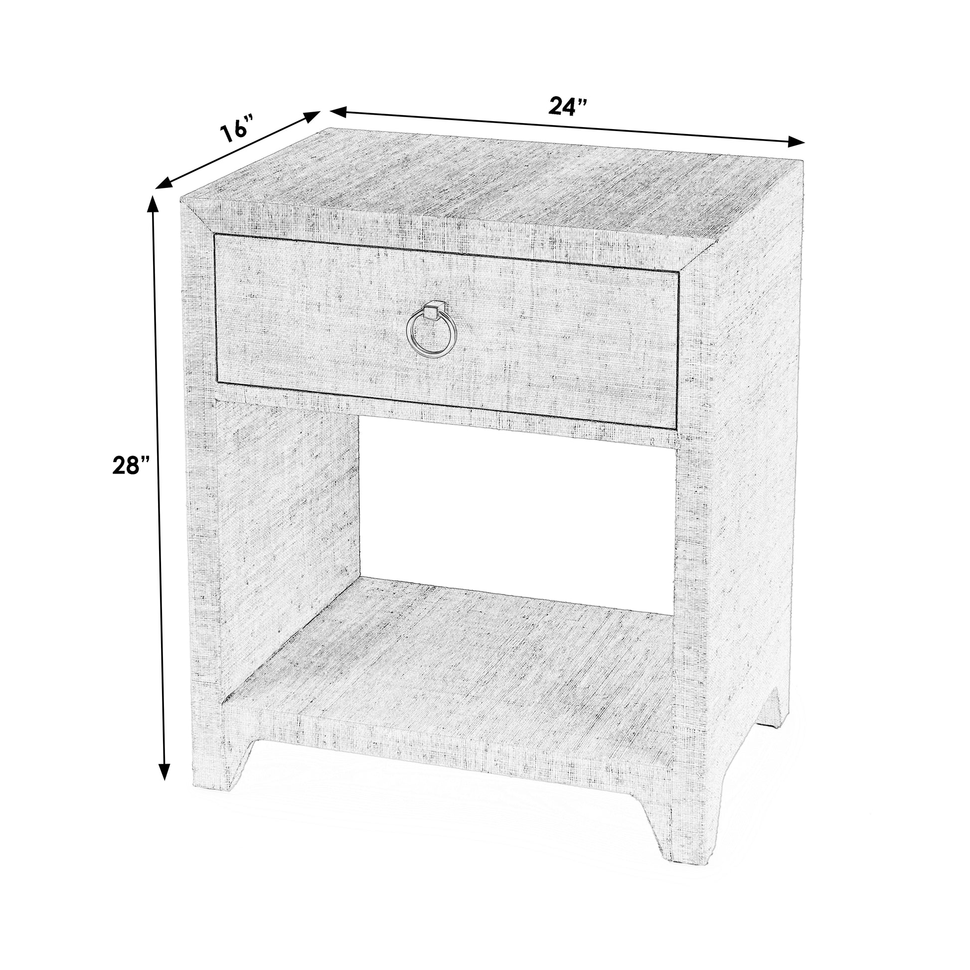 Butler Specialty Company Bar Harbor 24 in. W Rectangular Raffia 1 Drawer Nightstand with Lower Open Shelf, Charcoal