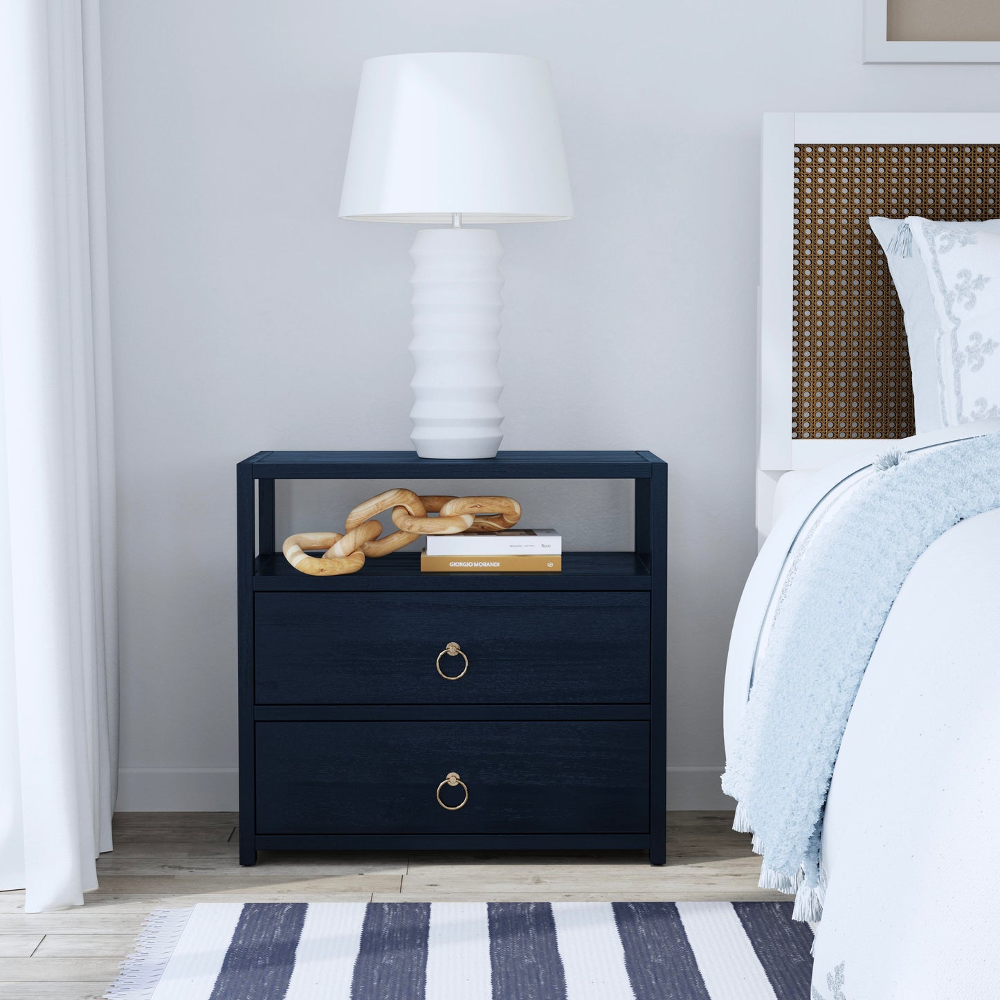 Lark 2 Drawer Wide Nightstand in Navy Blue 5670291