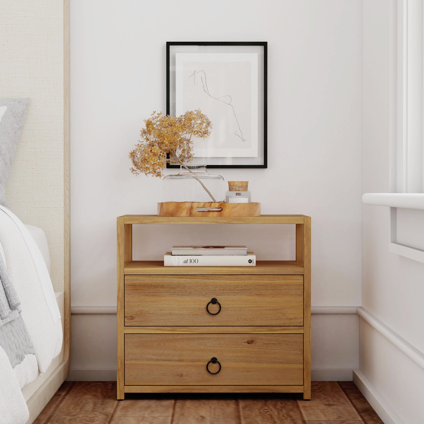 Lark Natural 2 Drawer Wide Nightstand in Light Brown 5670312