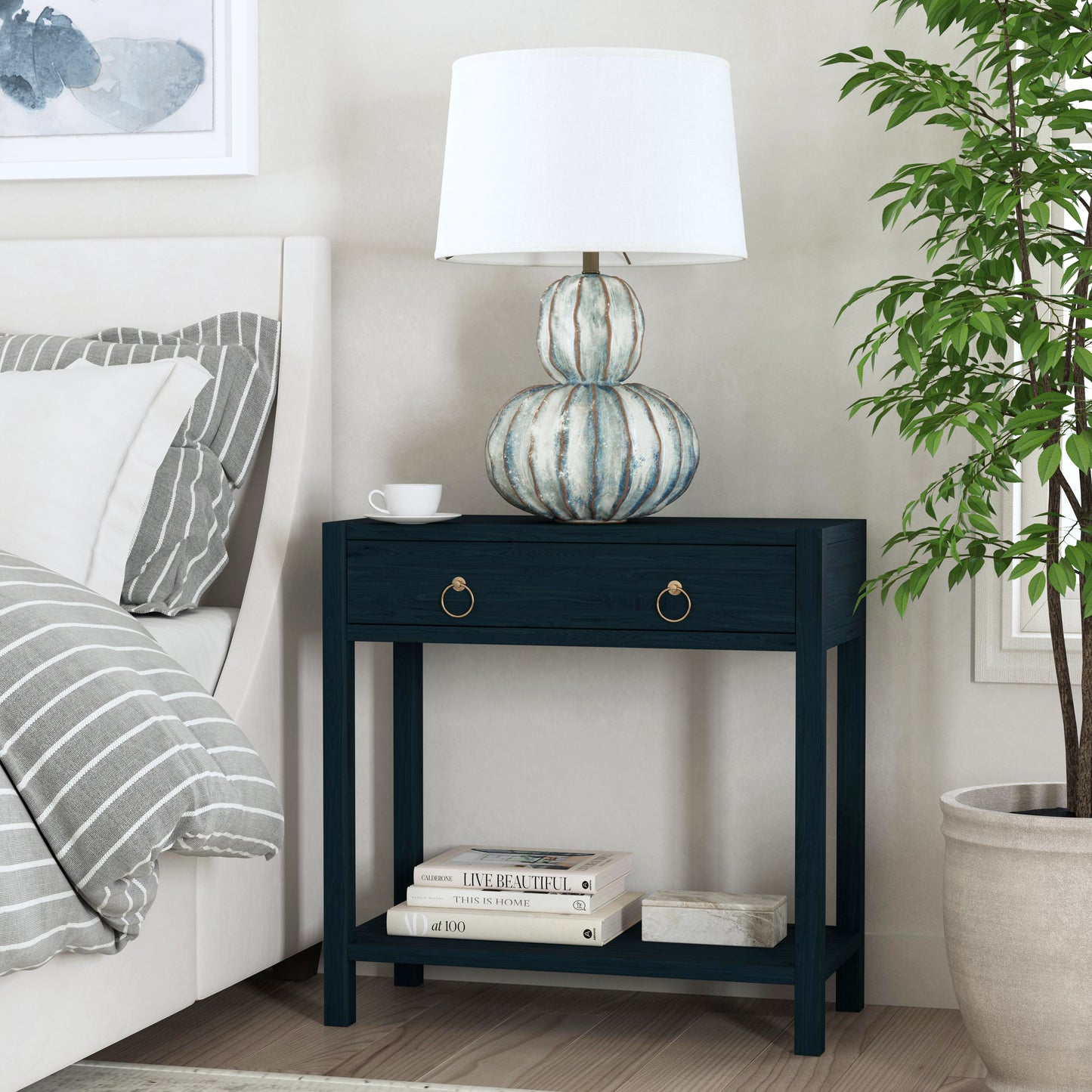Lark 30" Wood 1-Drawer Nightstand in Navy Blue 5675291