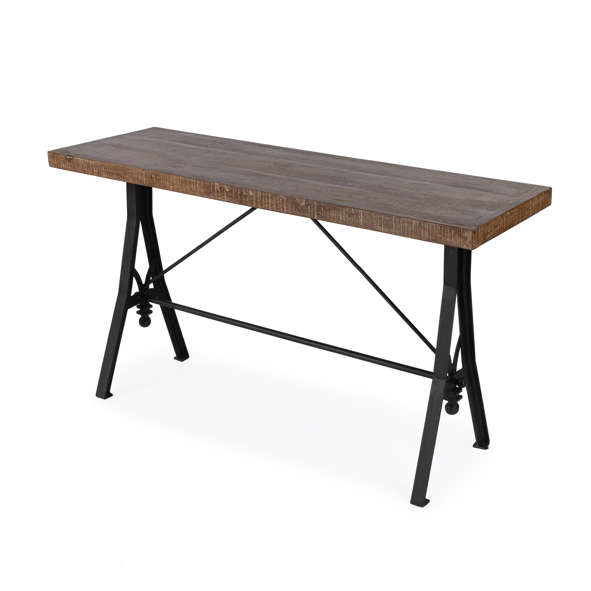 Butler Specialty Company Croyden 56 in. W Rectangular Wood and Iron Trestle Console Table, Medium Brown