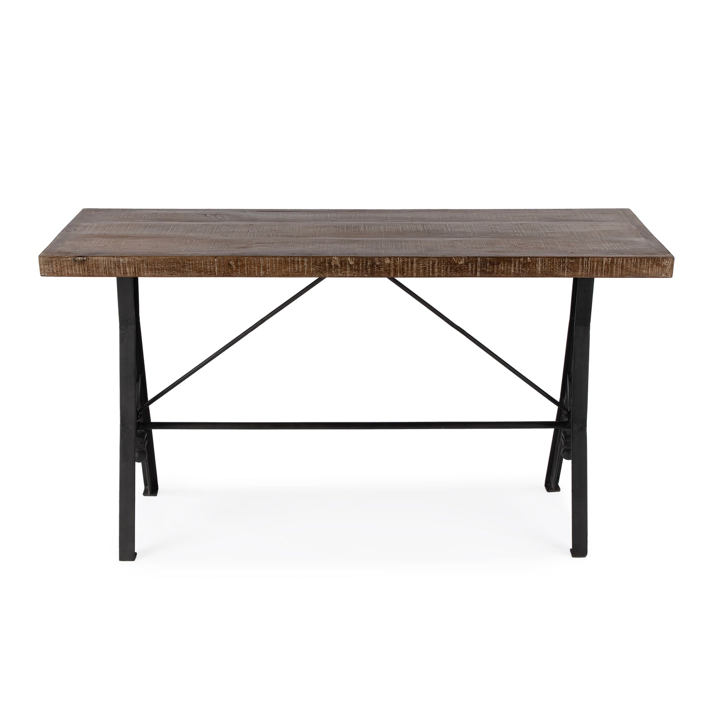 Butler Specialty Company Croyden 56 in. W Rectangular Wood and Iron Trestle Console Table, Medium Brown