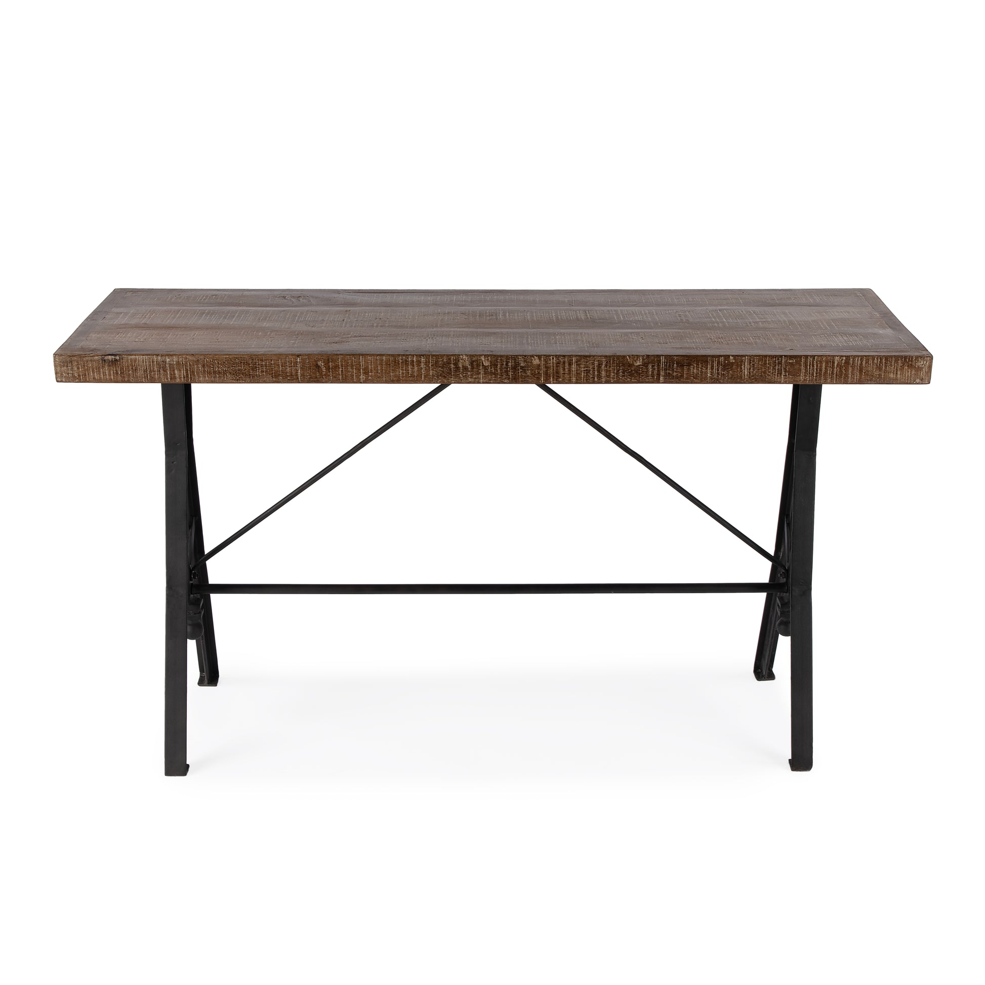Butler Specialty Company Croyden 56 in. W Rectangular Wood and Iron Trestle Console Table, Medium Brown