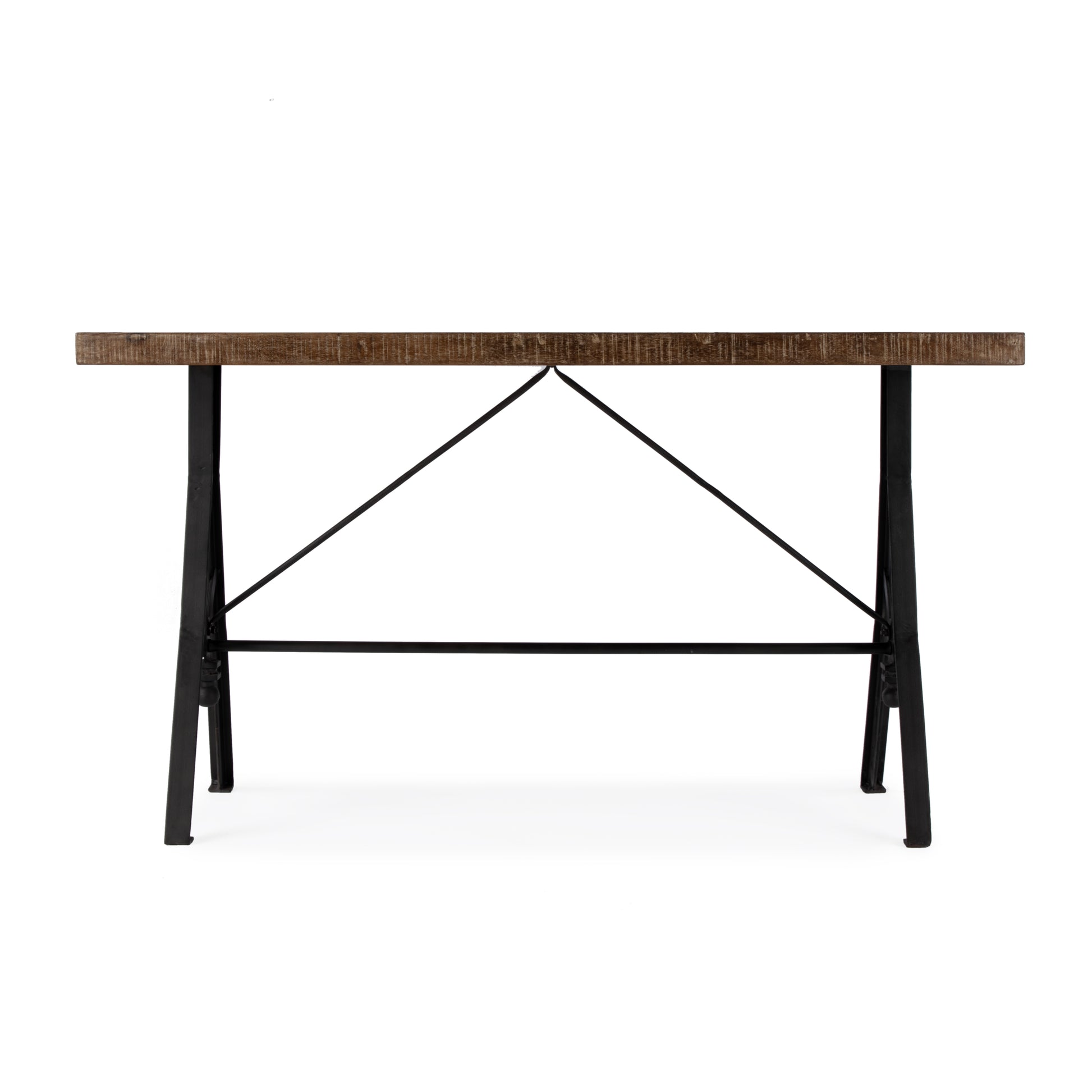 Butler Specialty Company Croyden 56 in. W Rectangular Wood and Iron Trestle Console Table, Medium Brown