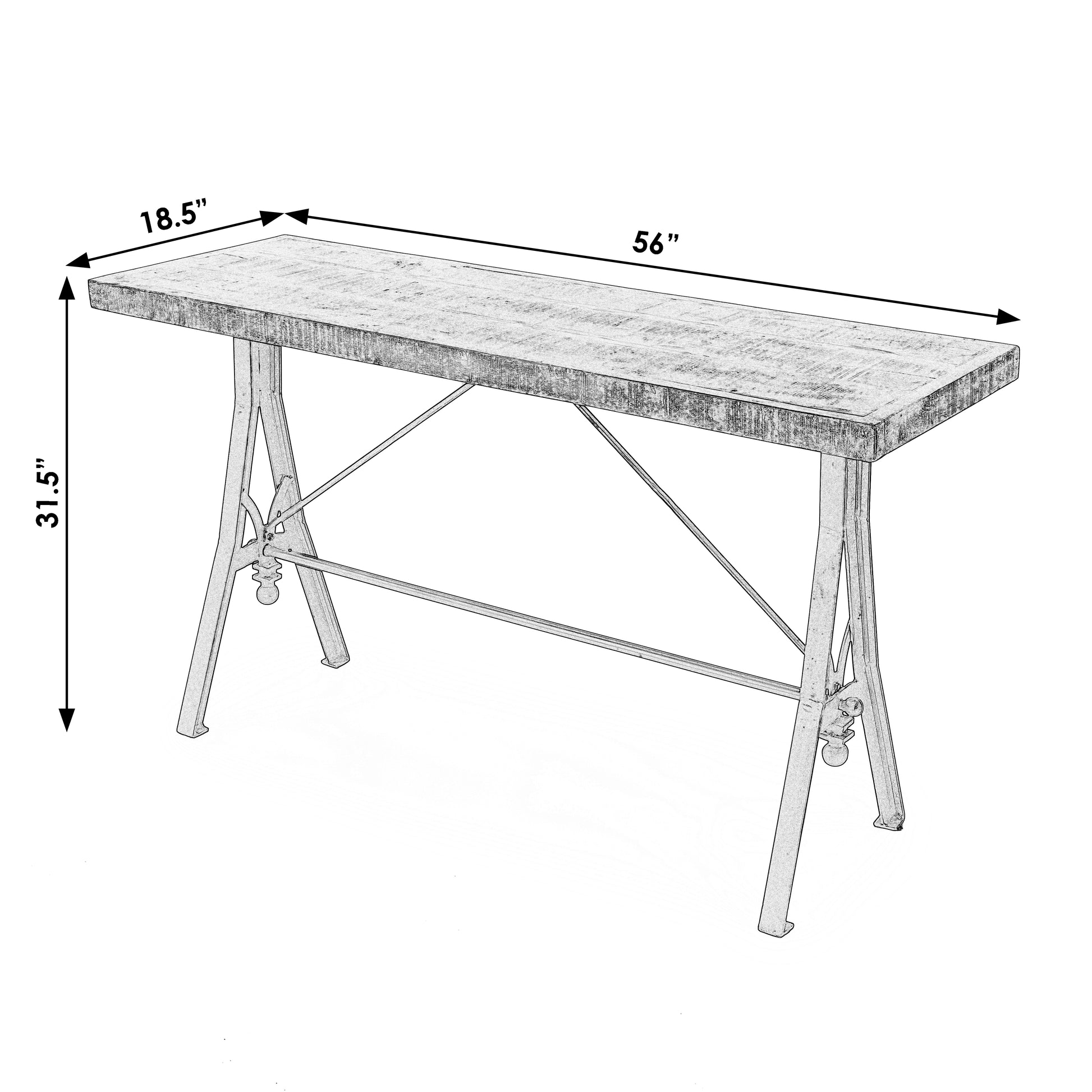 Butler Specialty Company Croyden 56 in. W Rectangular Wood and Iron Trestle Console Table, Medium Brown