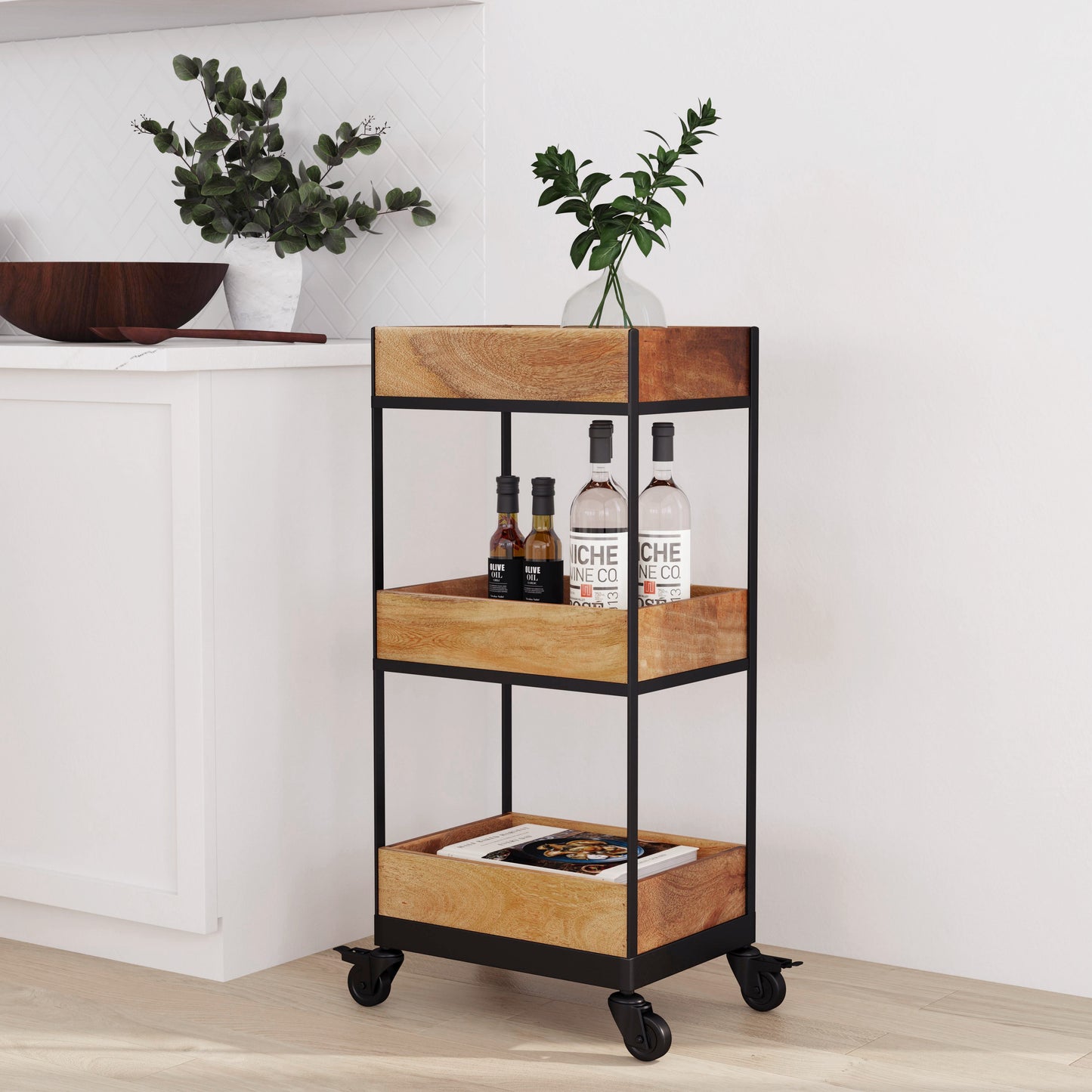 Fulham Rustic 3-Tier Serving Cart in Light Brown 5685330
