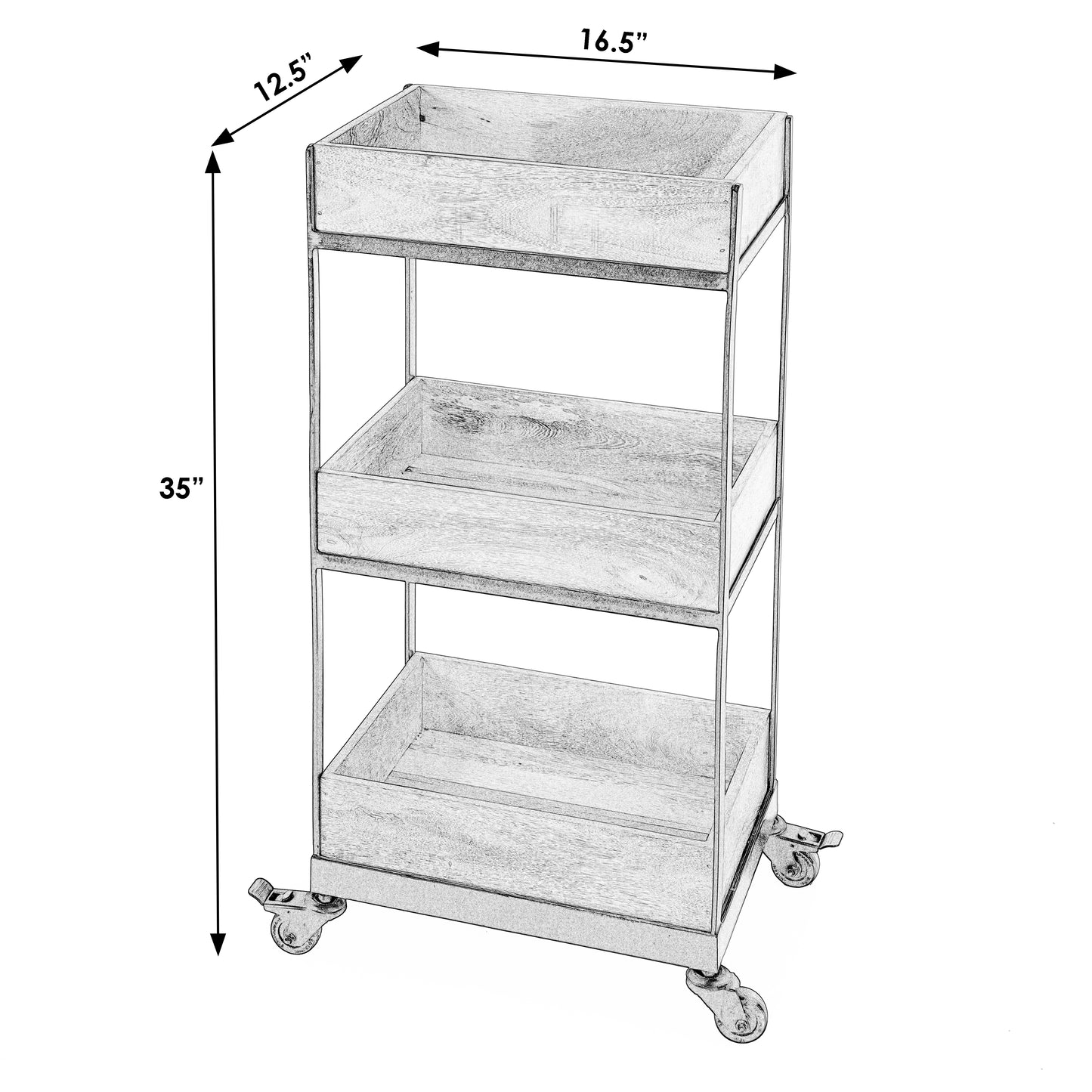 Fulham Rustic 3-Tier Serving Cart in Light Brown 5685330