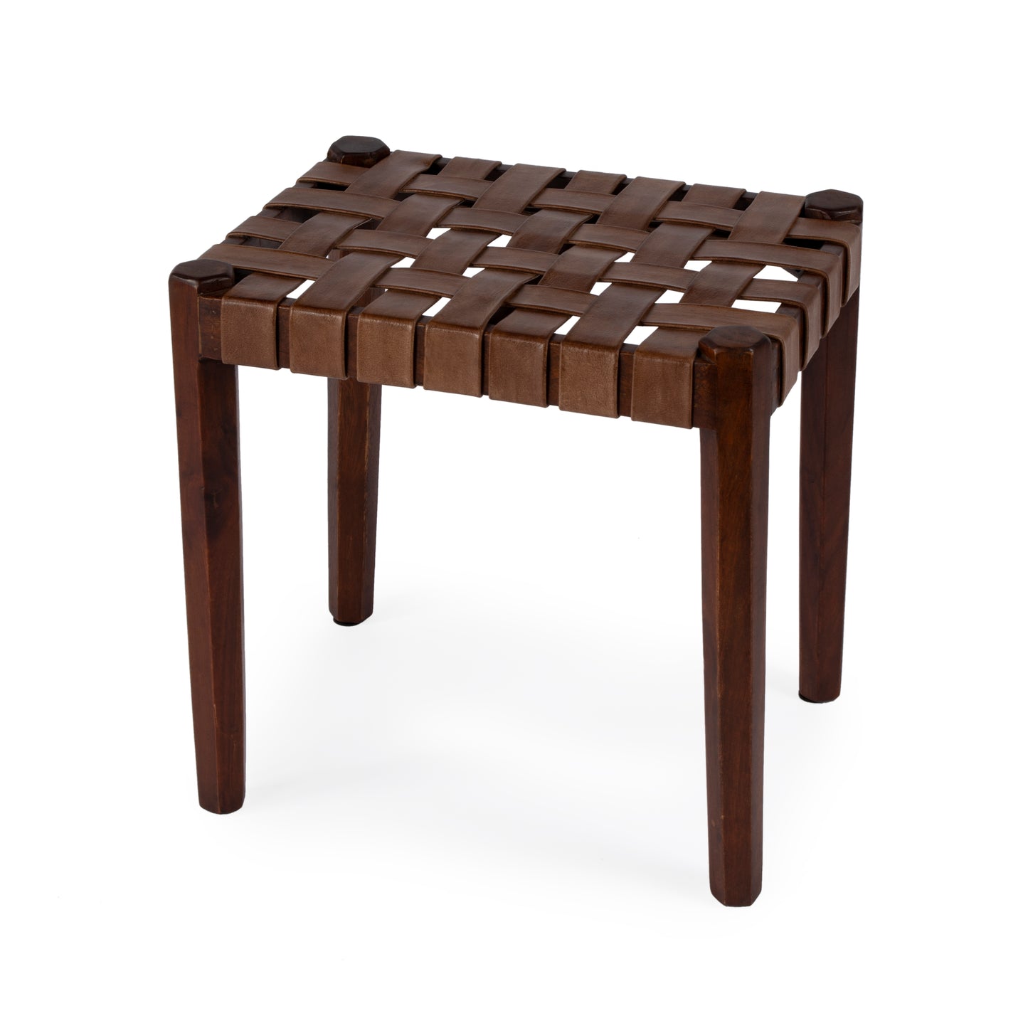 Kerry Leather Woven Stool in Dark Brown  5687140