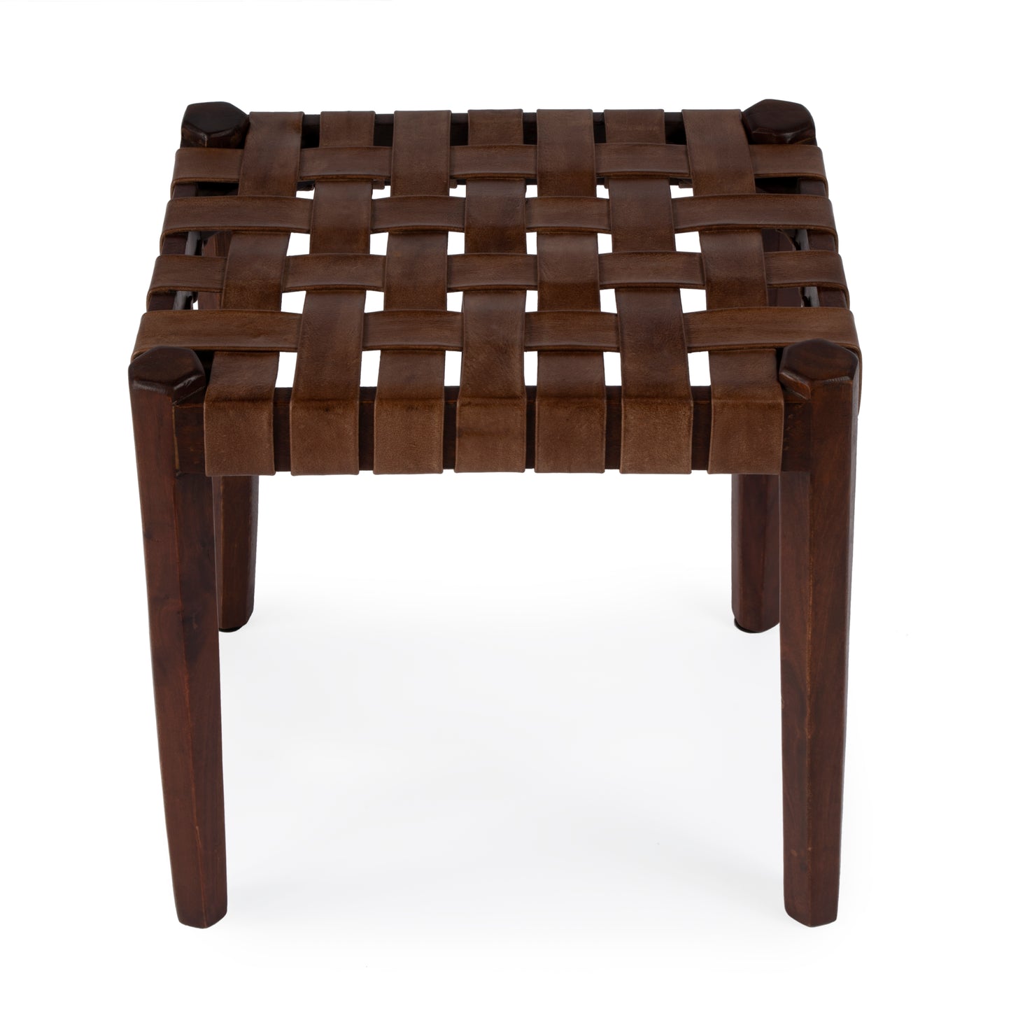 Kerry Leather Woven Stool in Dark Brown  5687140