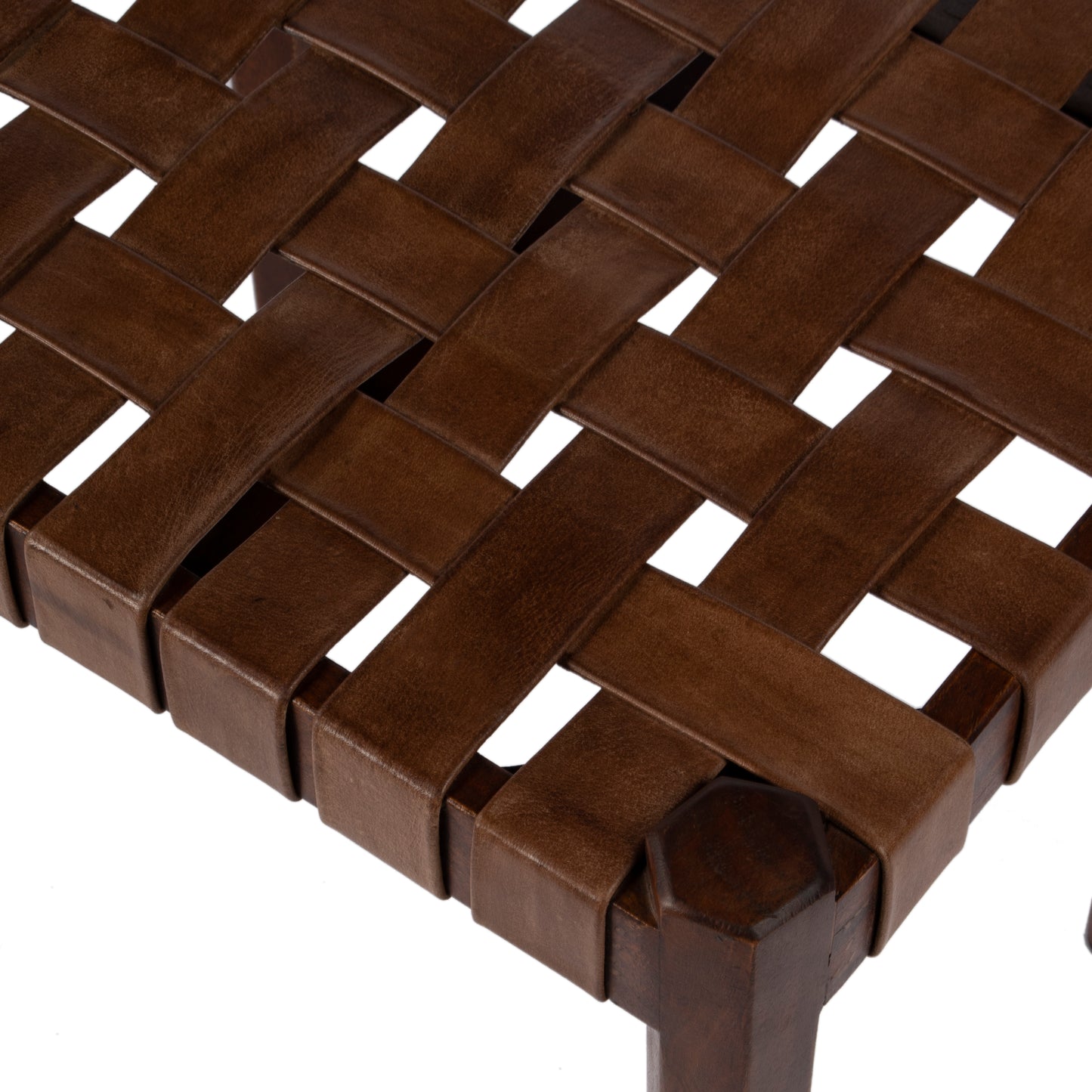 Kerry Leather Woven Stool in Dark Brown  5687140