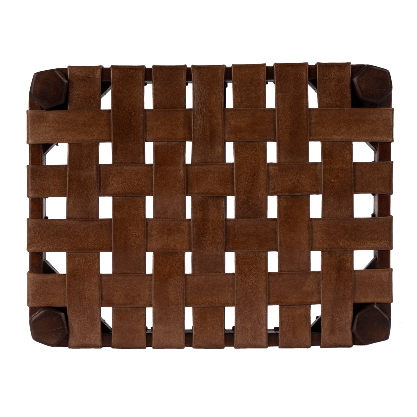 Kerry Leather Woven Stool in Dark Brown  5687140