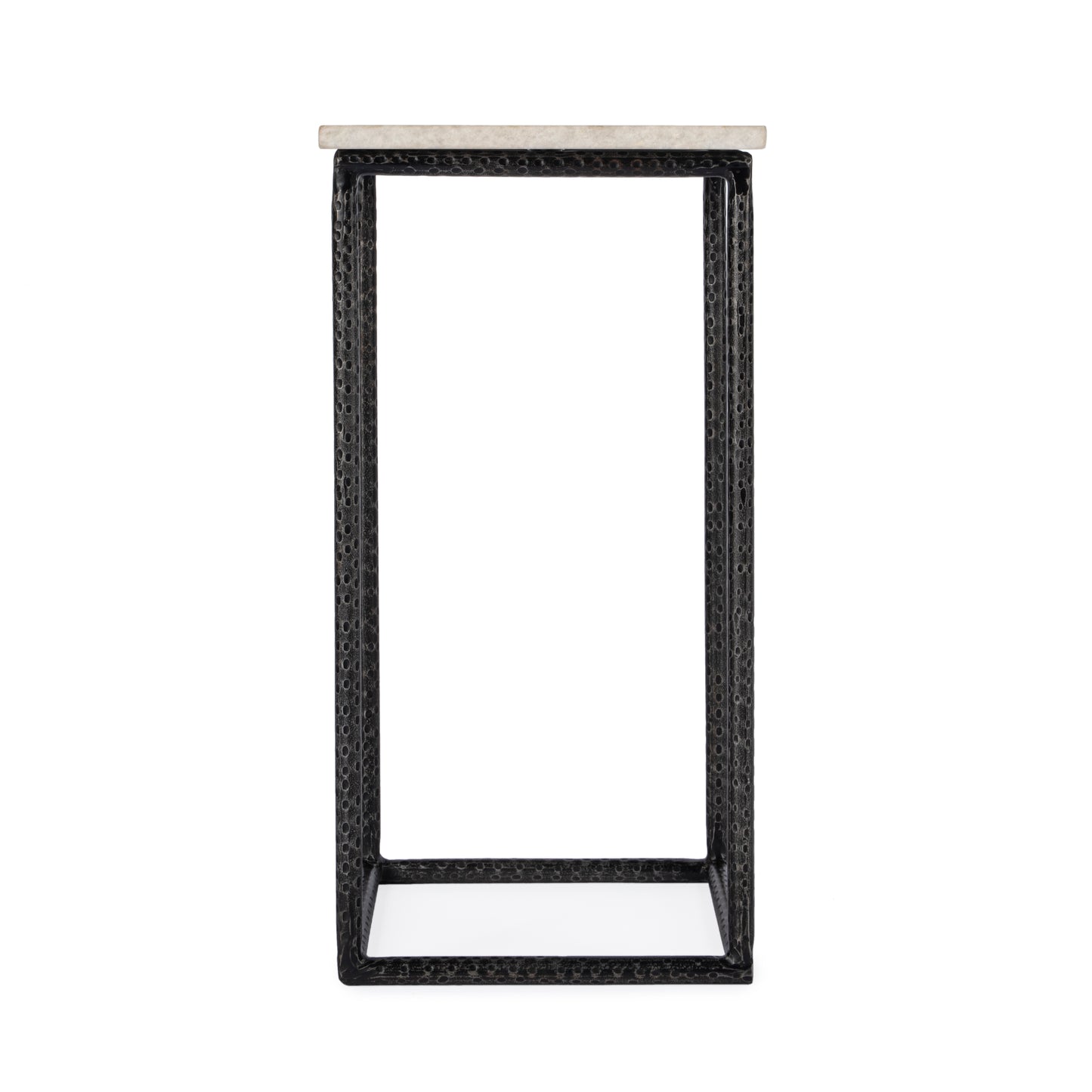 Mabel Marble and Hammered Iron Side Table in White and Black 5688389