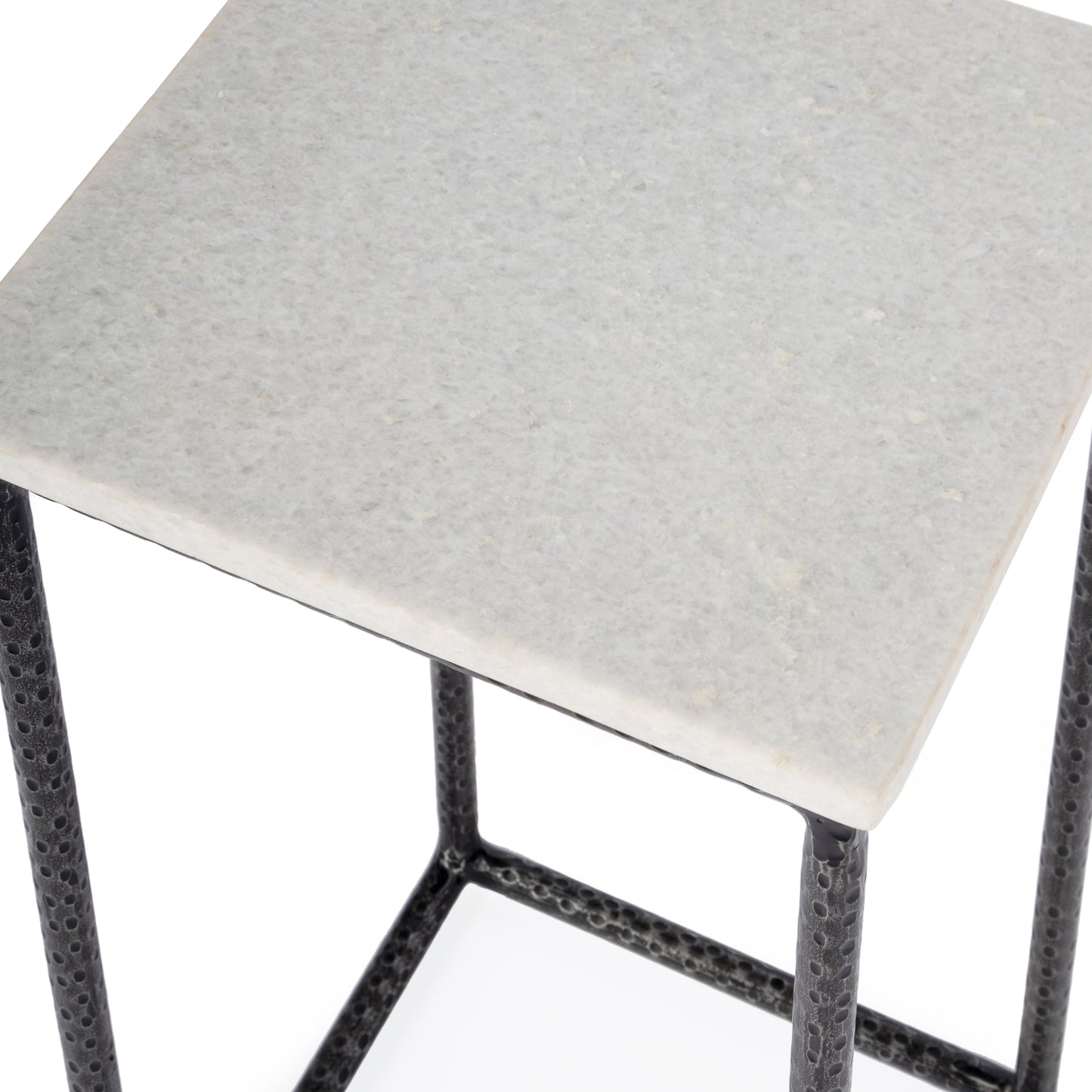 Mabel Marble and Hammered Iron Side Table in White and Black 5688389