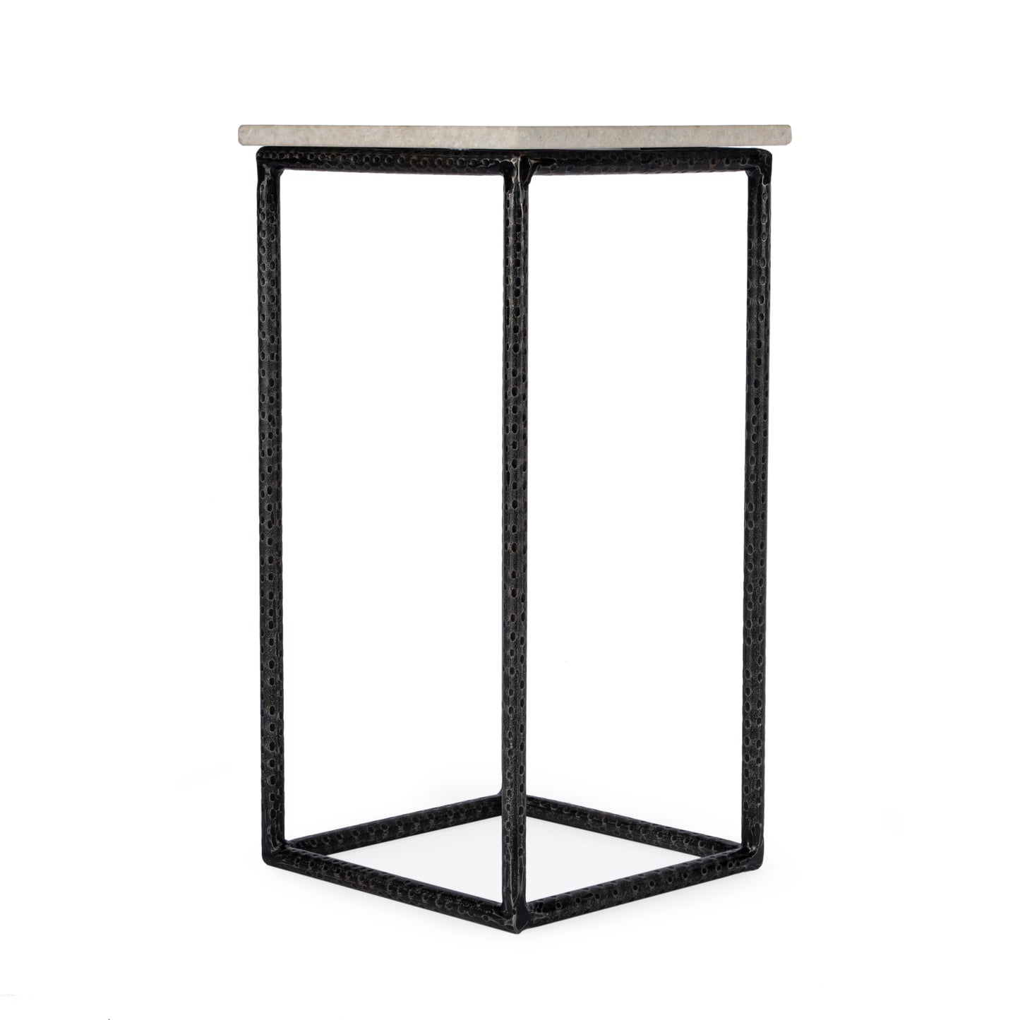 Mabel Marble and Hammered Iron Side Table in White and Black 5688389